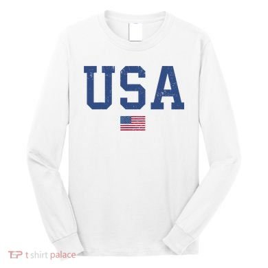 USA Patriotic American Flag Distressed Long Sleeve Shirt