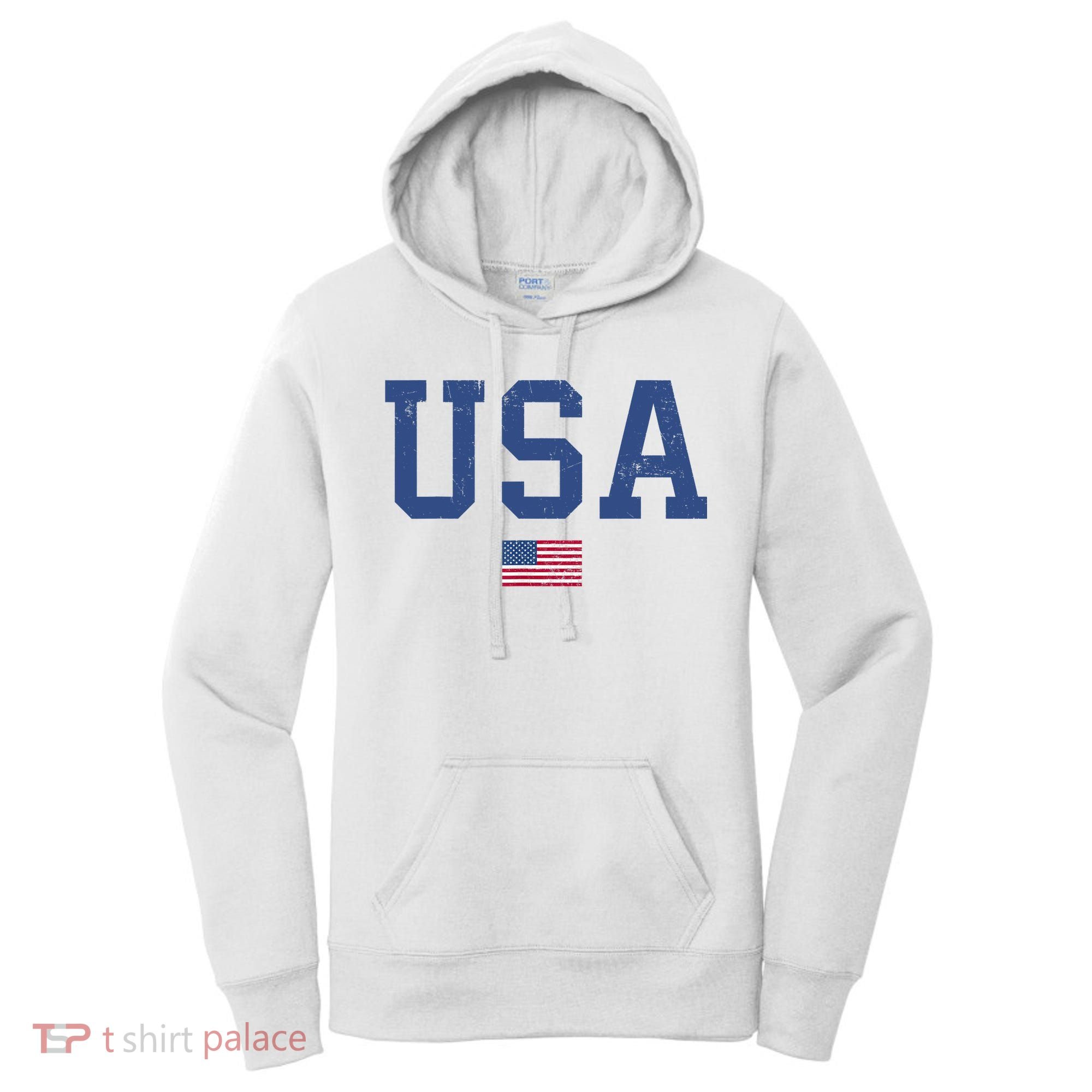 USA Patriotic American Flag Distressed Women's Hoodie