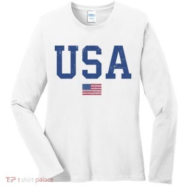 USA Patriotic American Flag Distressed Women's Long Sleeve Shirt