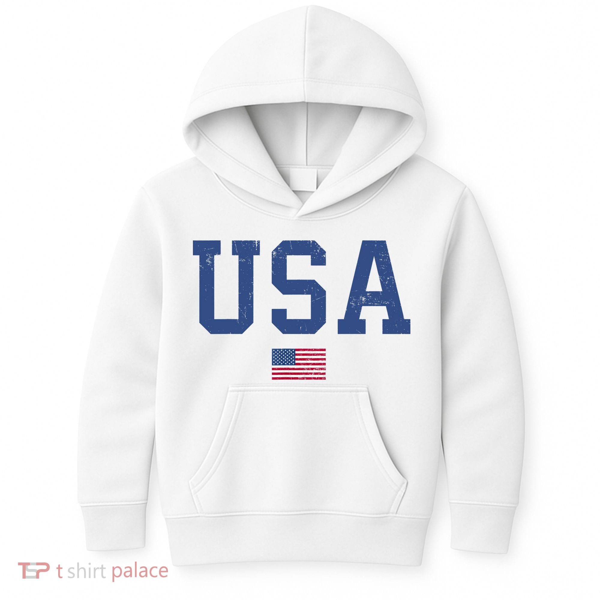 USA Patriotic American Flag Distressed Kids Hoodie