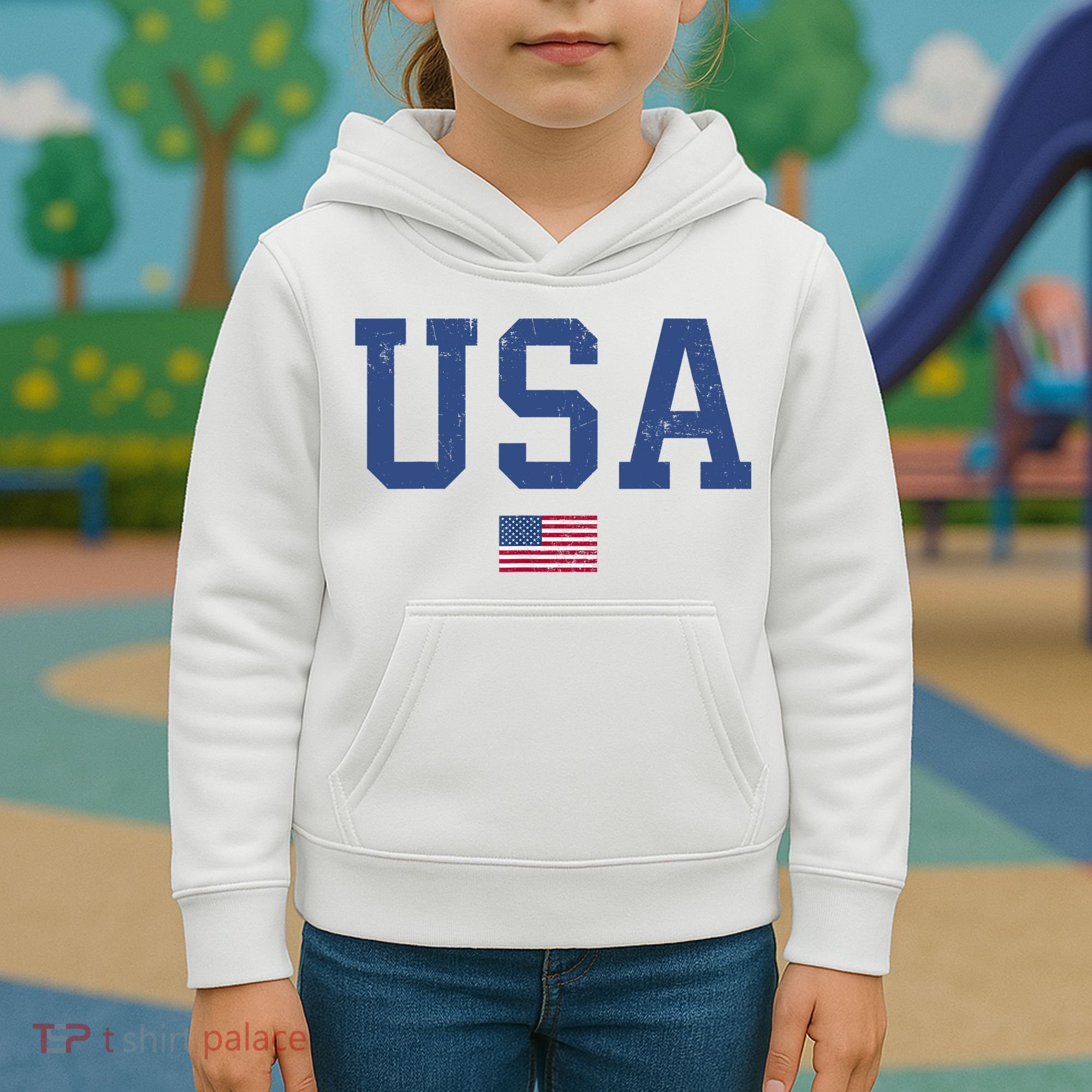 USA Patriotic American Flag Distressed Kids Hoodie