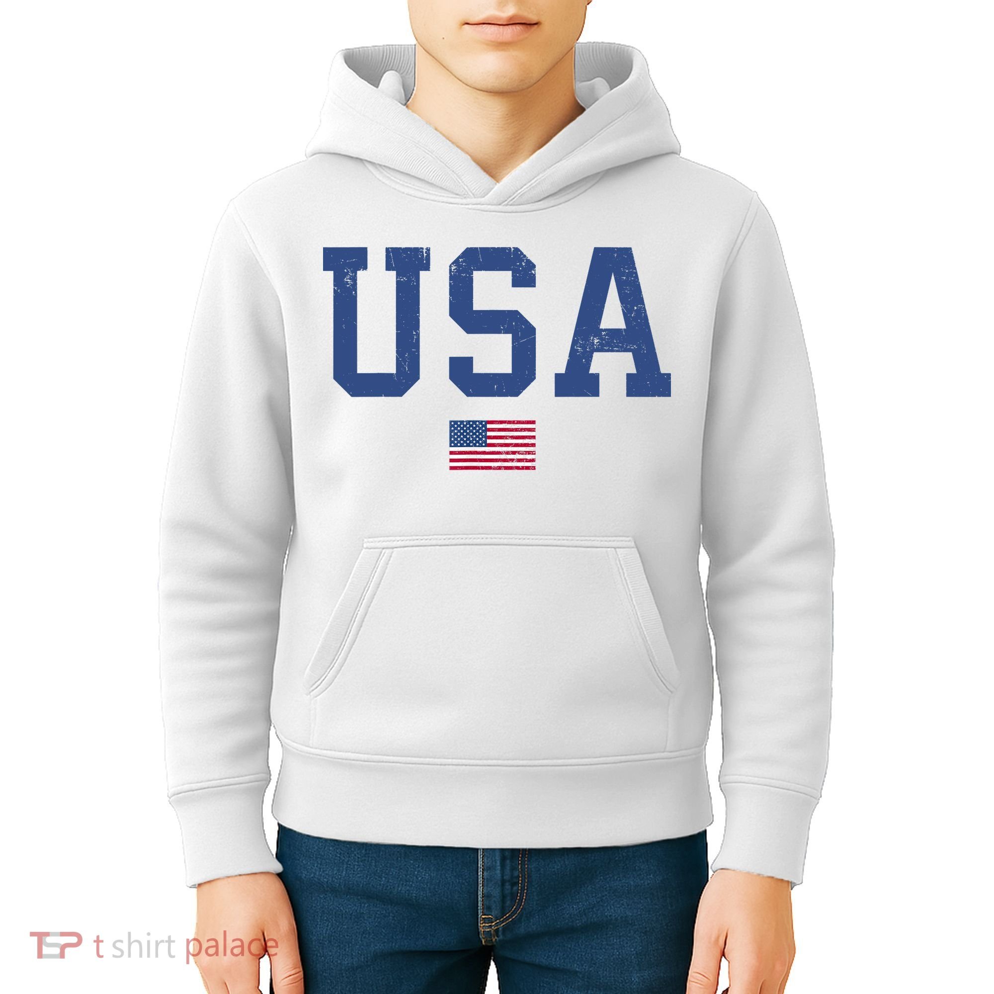 USA Patriotic American Flag Distressed Kids Hoodie