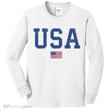 USA Patriotic American Flag Distressed Kids Long Sleeve Shirt