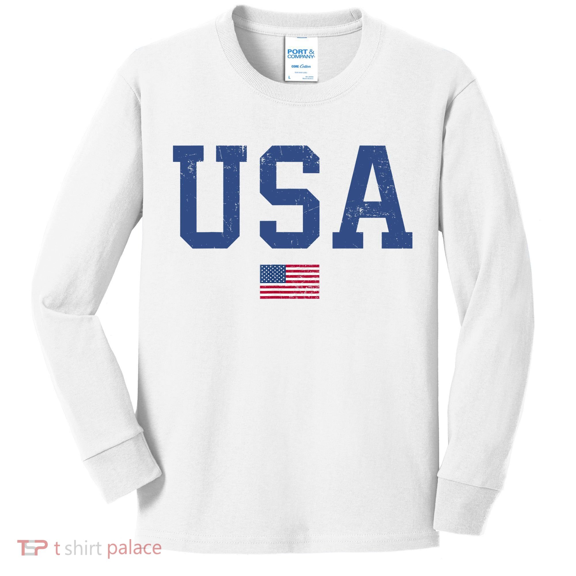 USA Patriotic American Flag Distressed Kids Long Sleeve Shirt