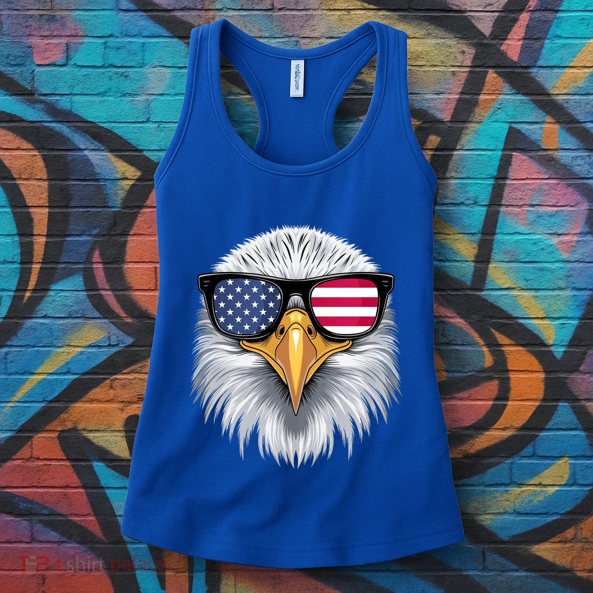 Usa Patriotic American Flag Bald Eagle Sunglasses July 4th Women's Tank Top