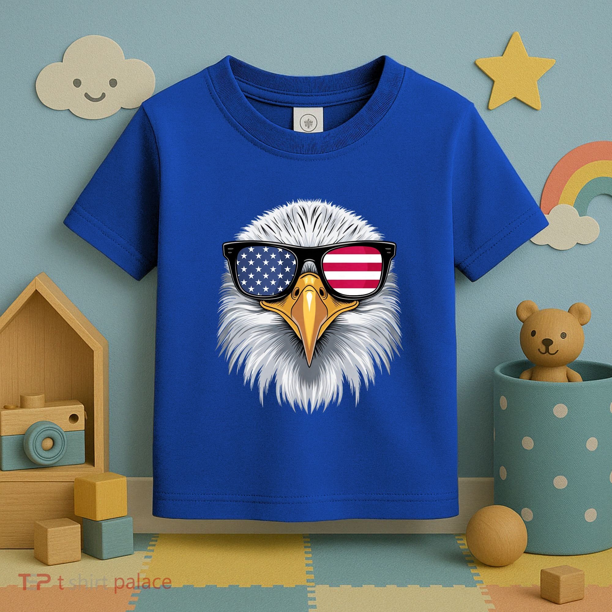 Usa Patriotic American Flag Bald Eagle Sunglasses July 4th Toddler T-Shirt