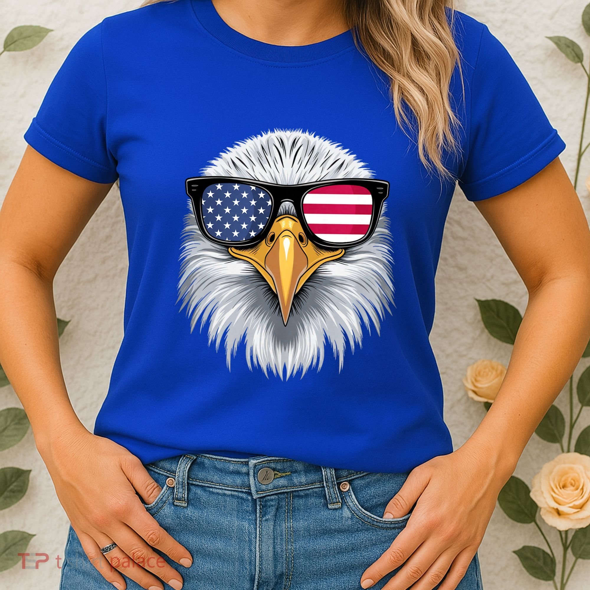 Usa Patriotic American Flag Bald Eagle Sunglasses July 4th Women's T-Shirt