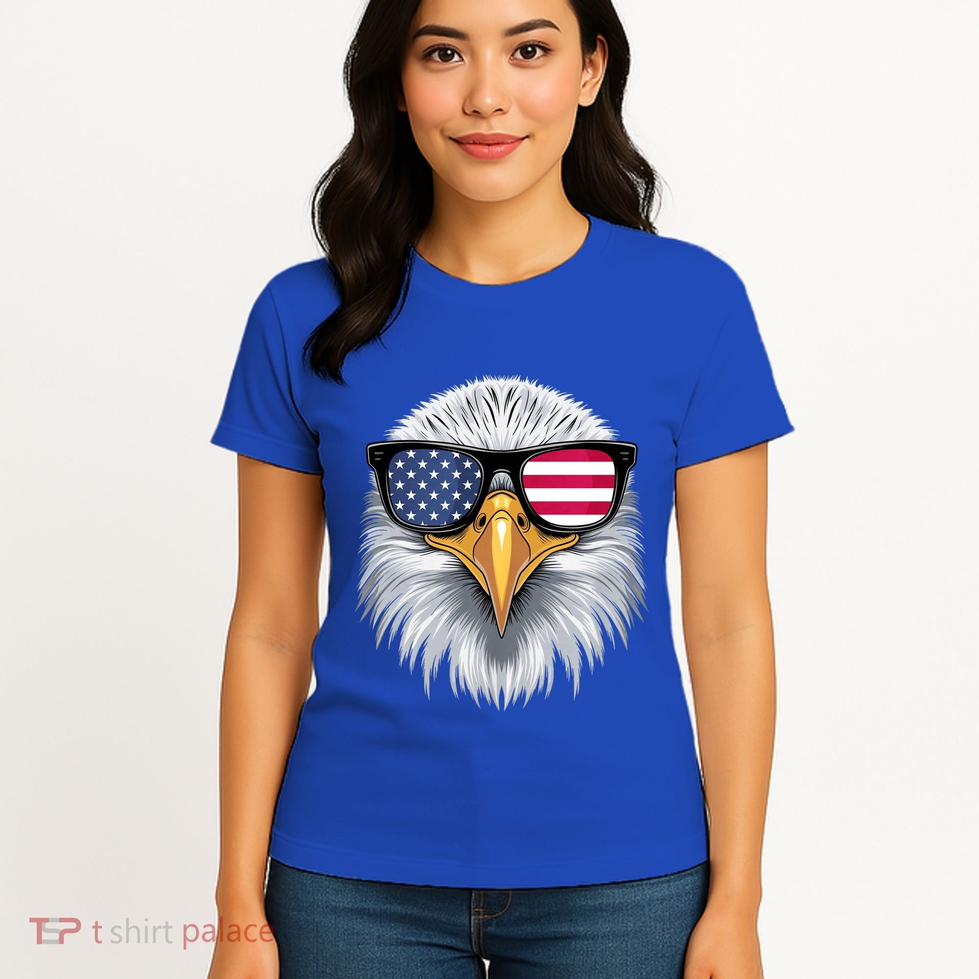 Usa Patriotic American Flag Bald Eagle Sunglasses July 4th Women's T-Shirt