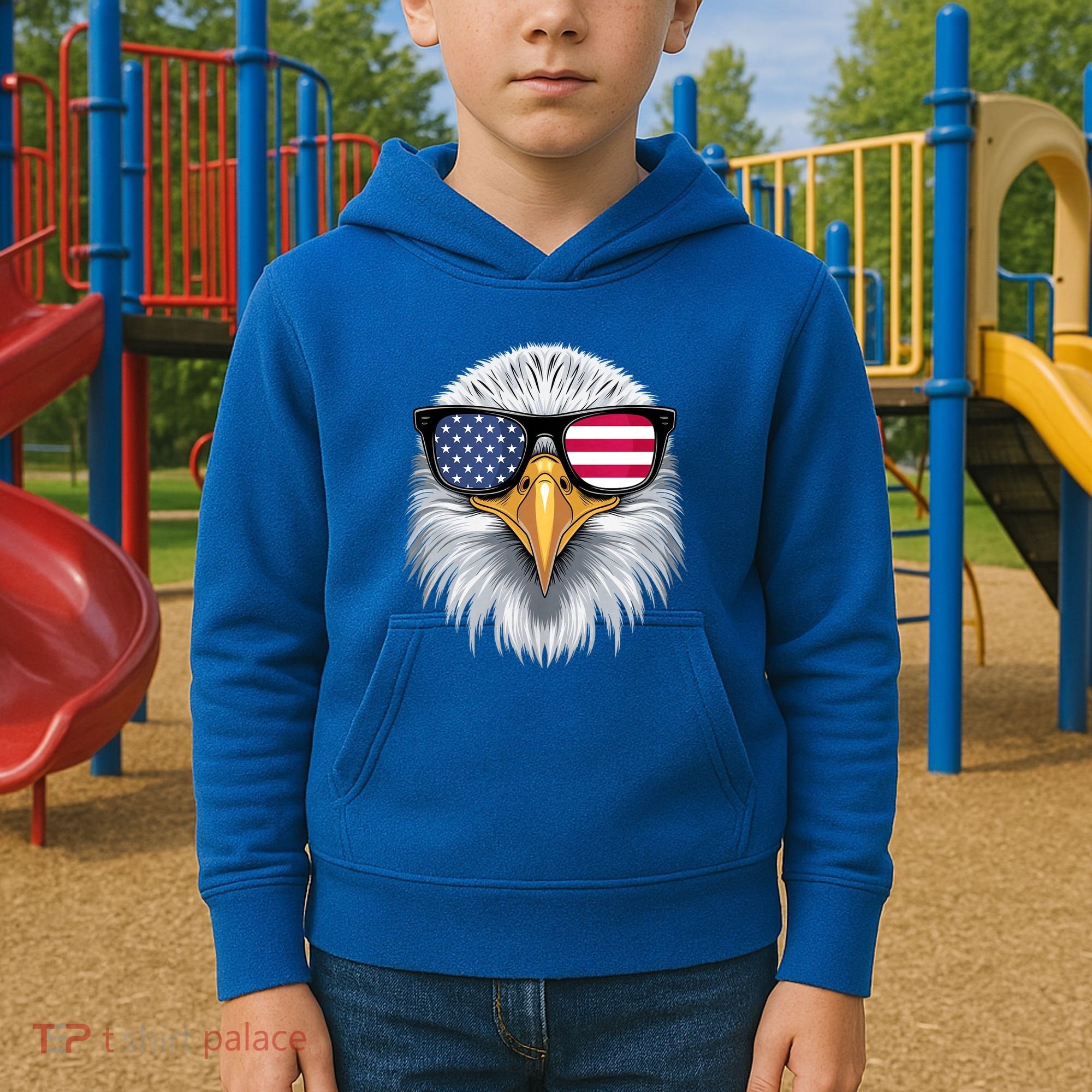 Usa Patriotic American Flag Bald Eagle Sunglasses July 4th Kids Hoodie