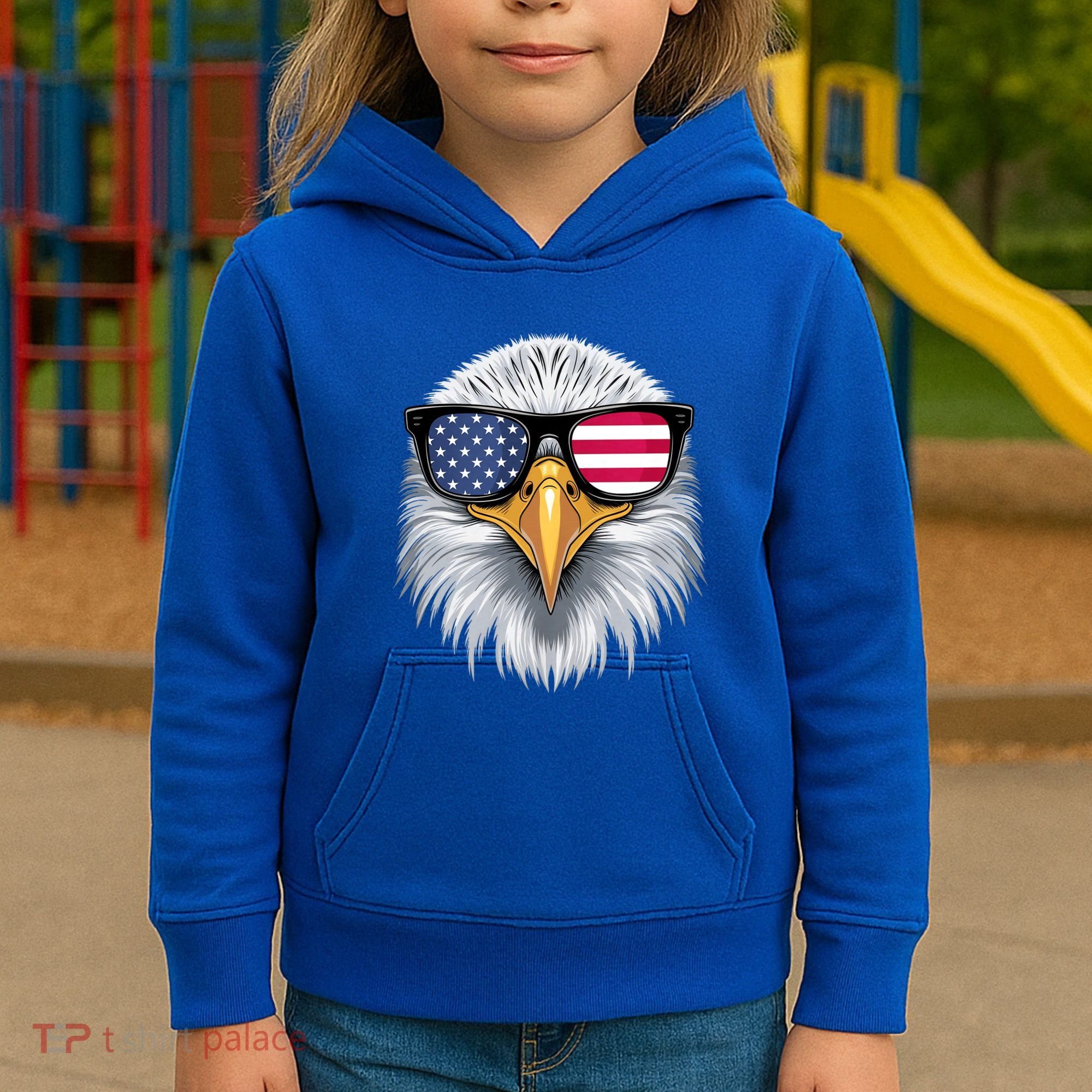 Usa Patriotic American Flag Bald Eagle Sunglasses July 4th Kids Hoodie