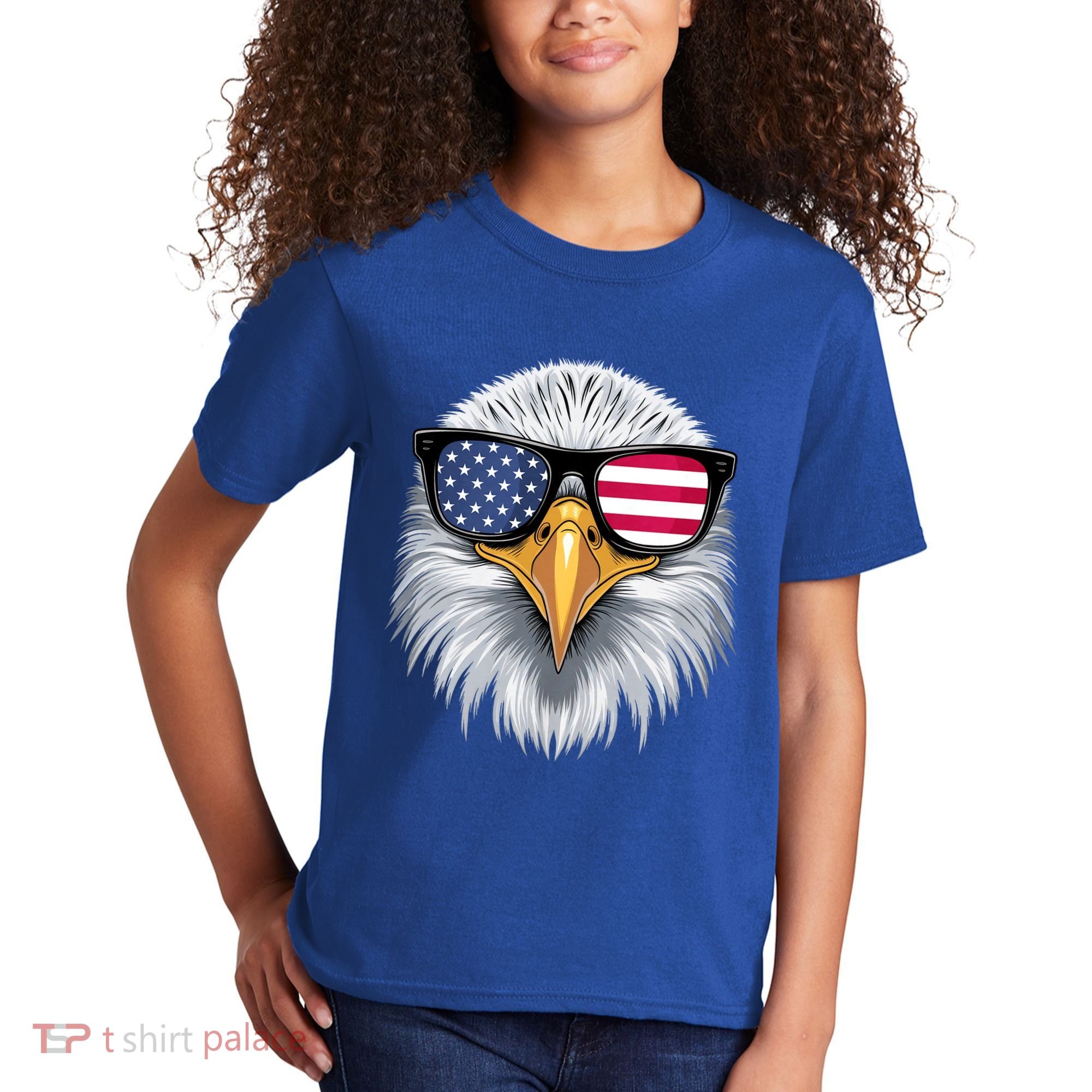 Usa Patriotic American Flag Bald Eagle Sunglasses July 4th Kids T-Shirt