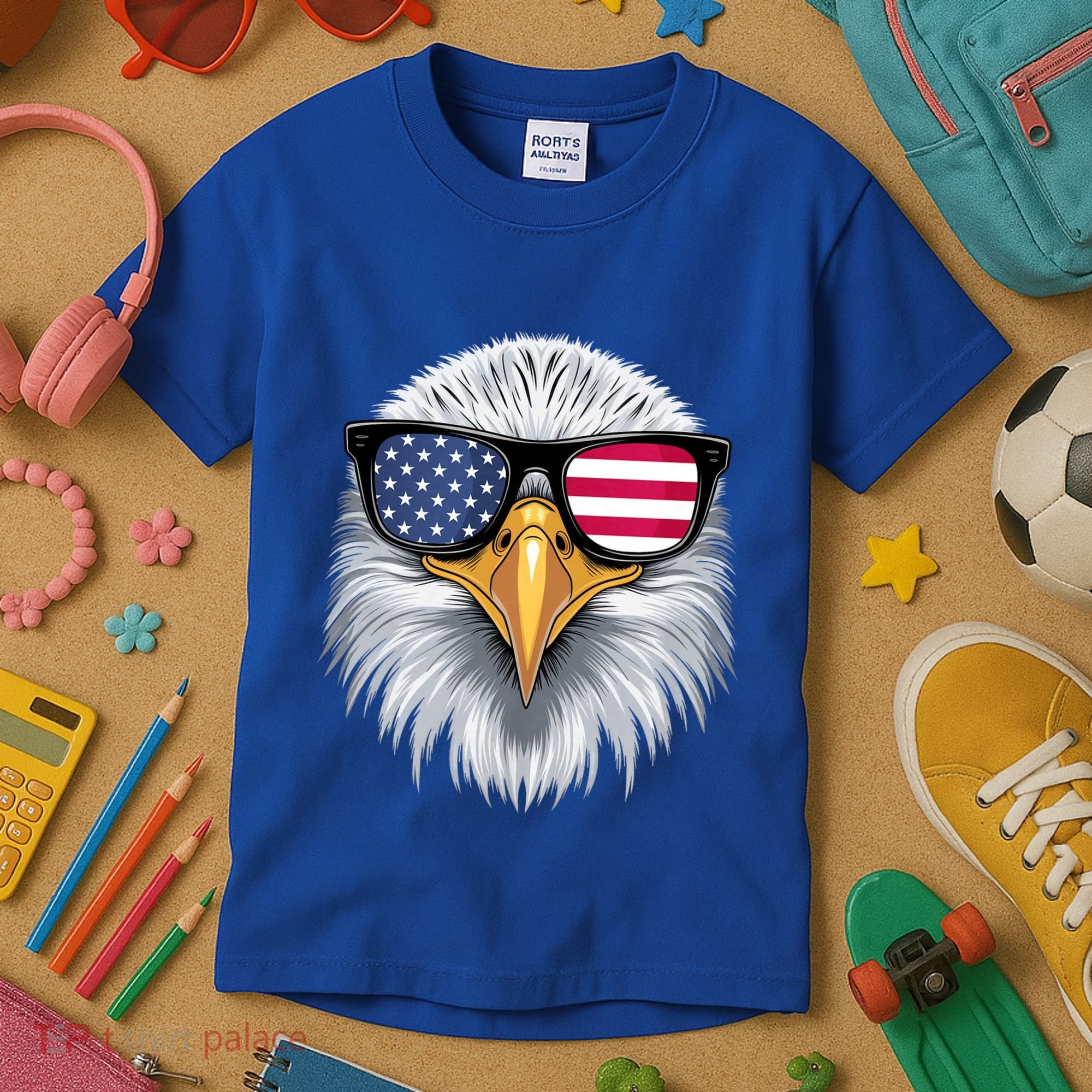 Usa Patriotic American Flag Bald Eagle Sunglasses July 4th Kids T-Shirt