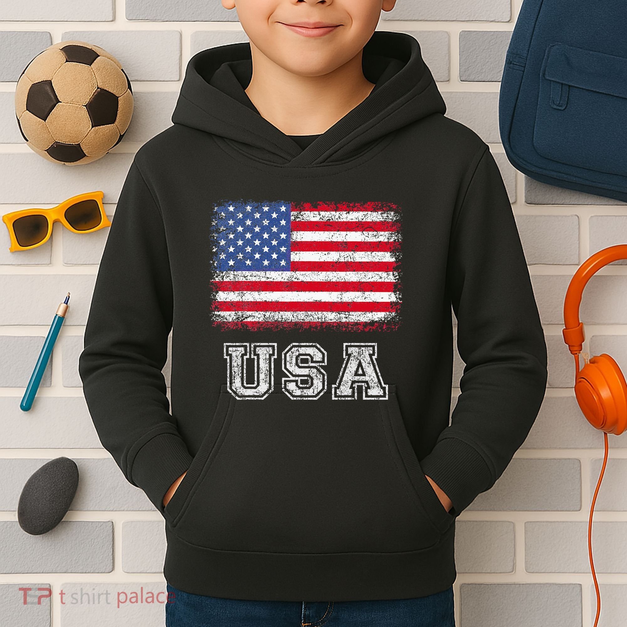 Usa Patriotic American Flag Kids Hoodie