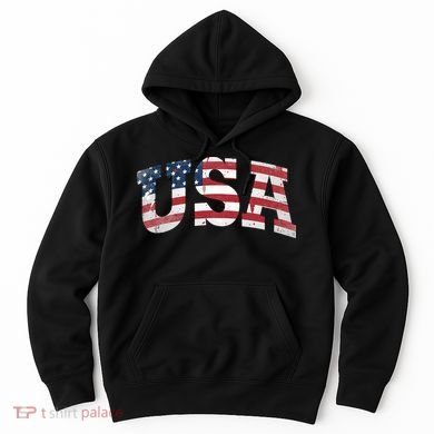 USA  Patriotic American Flag Distressed Hoodie