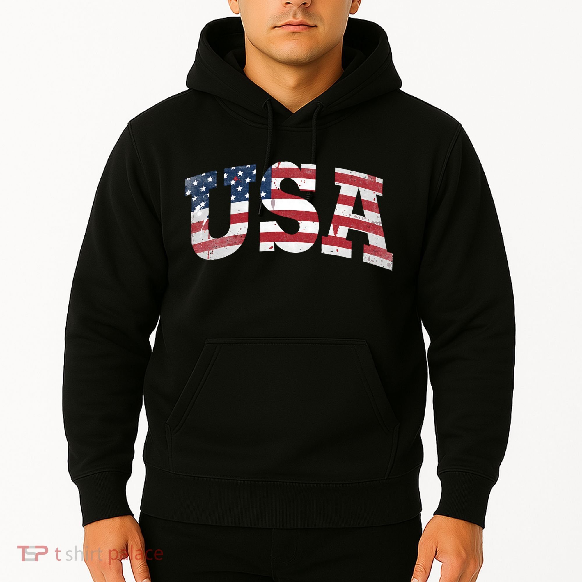 USA  Patriotic American Flag Distressed Hoodie