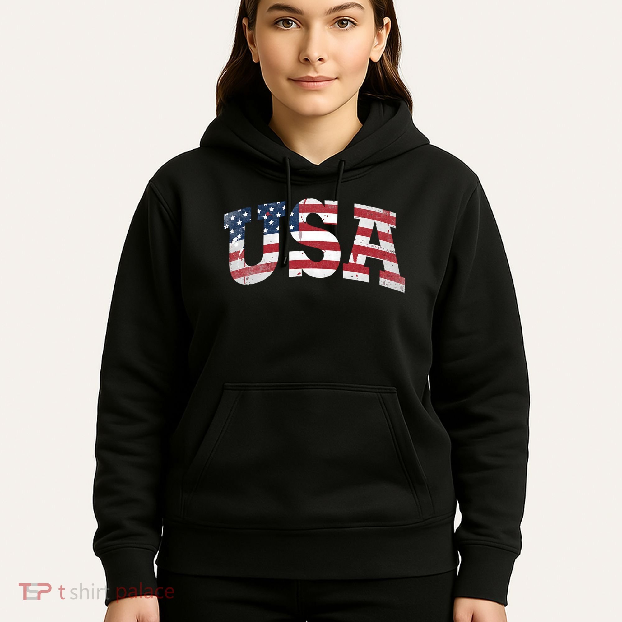 USA  Patriotic American Flag Distressed Hoodie
