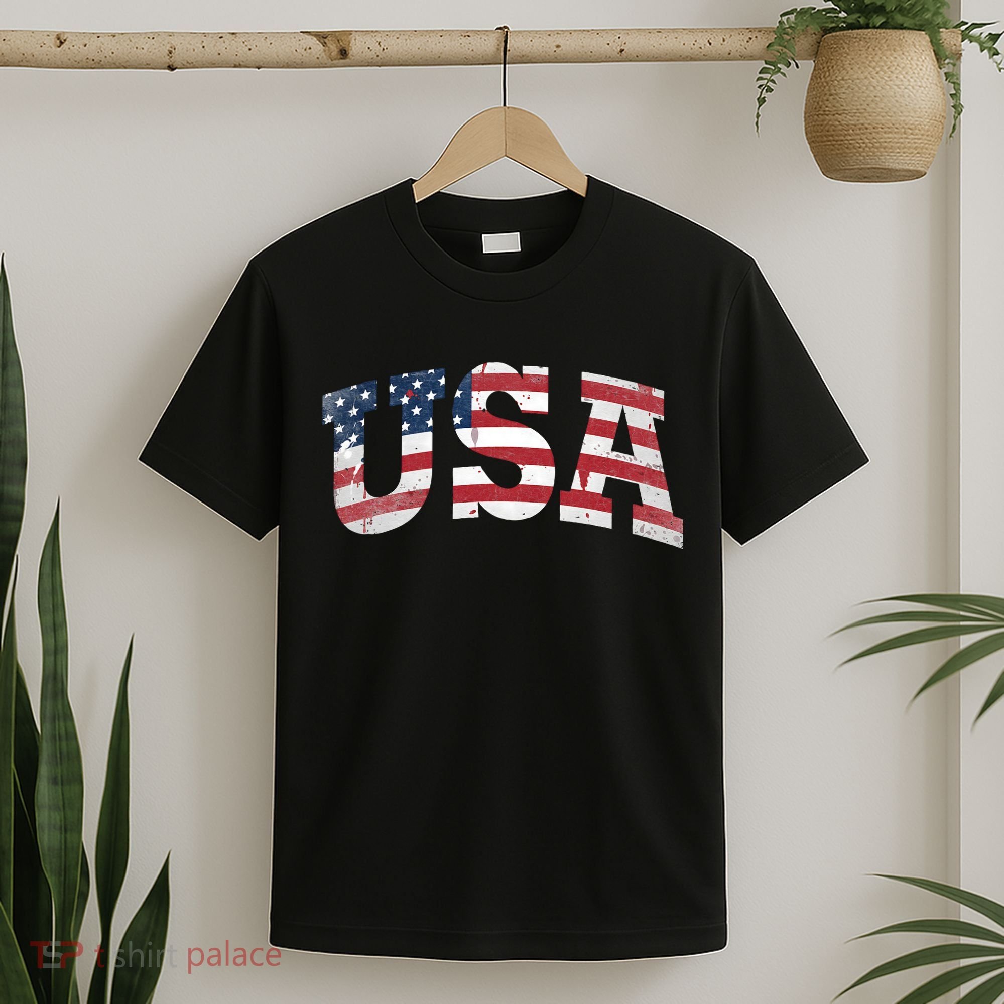 USA  Patriotic American Flag Distressed T-Shirt