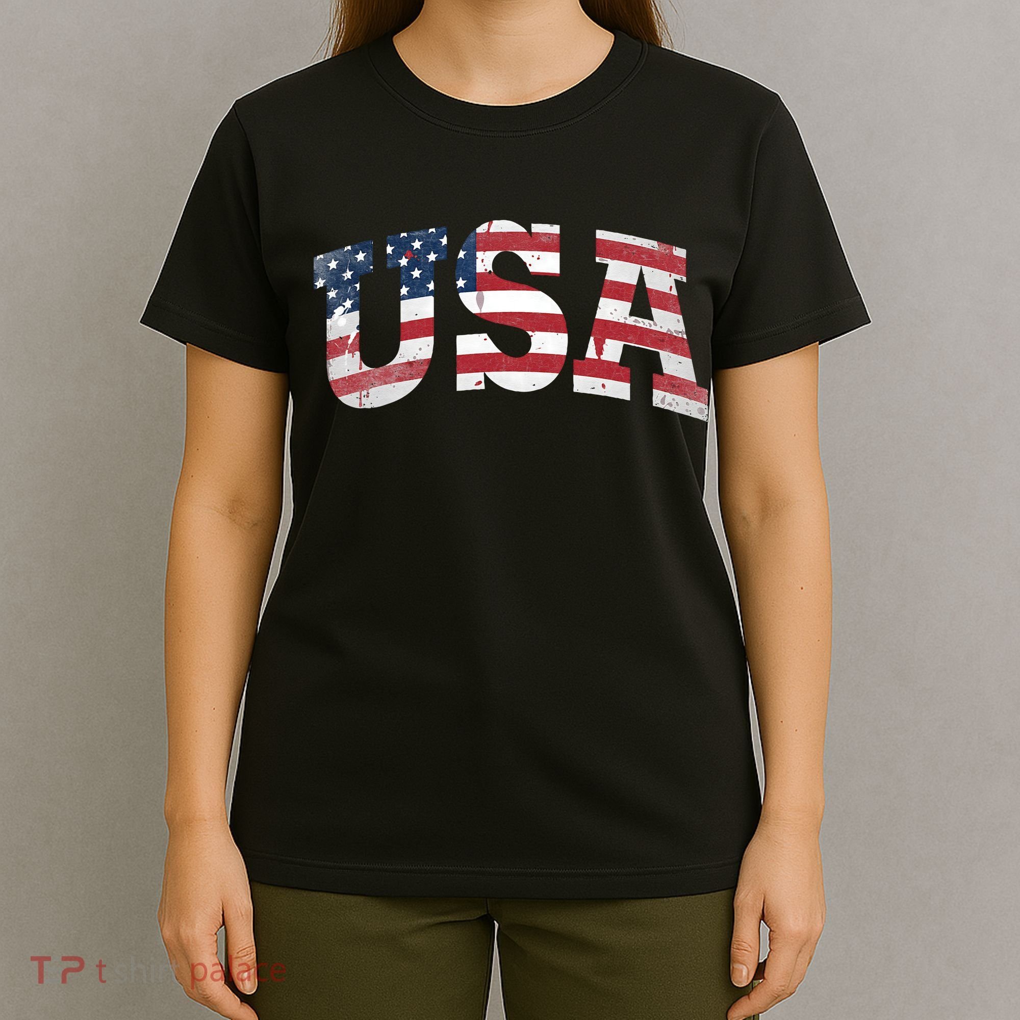 USA  Patriotic American Flag Distressed T-Shirt