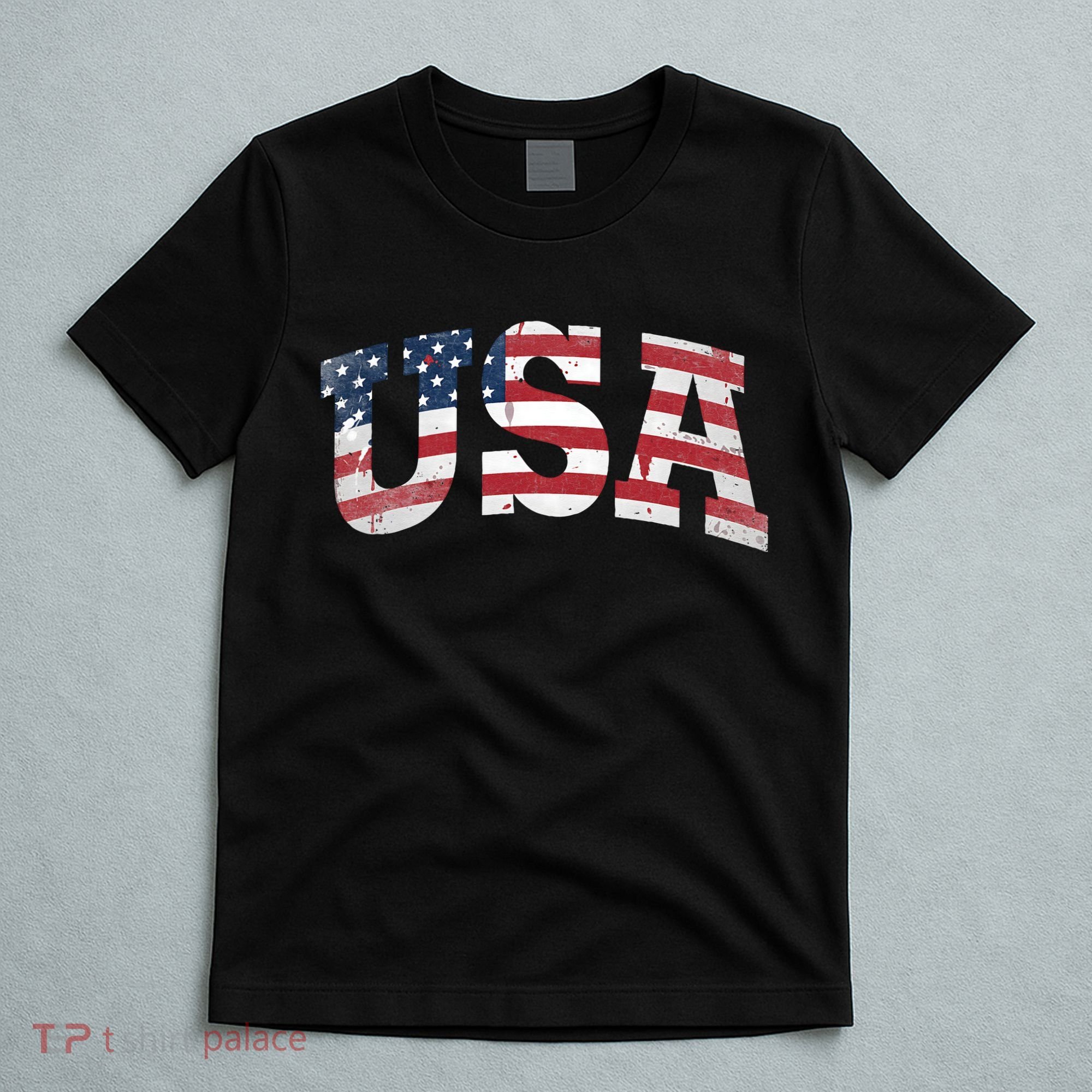 USA  Patriotic American Flag Distressed T-Shirt