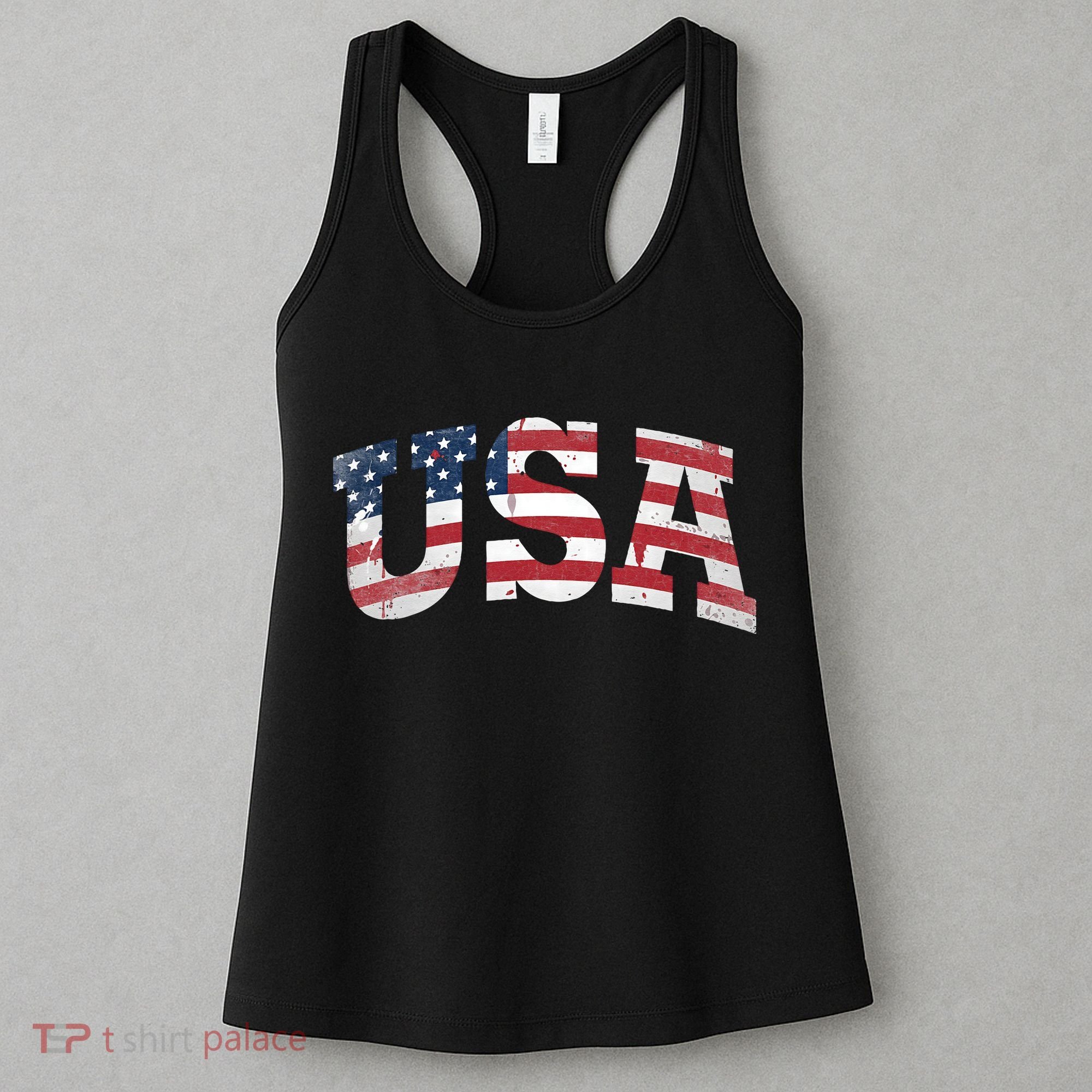 USA  Patriotic American Flag Distressed Women's Tank Top
