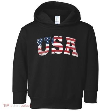 USA  Patriotic American Flag Distressed Toddler Hoodie