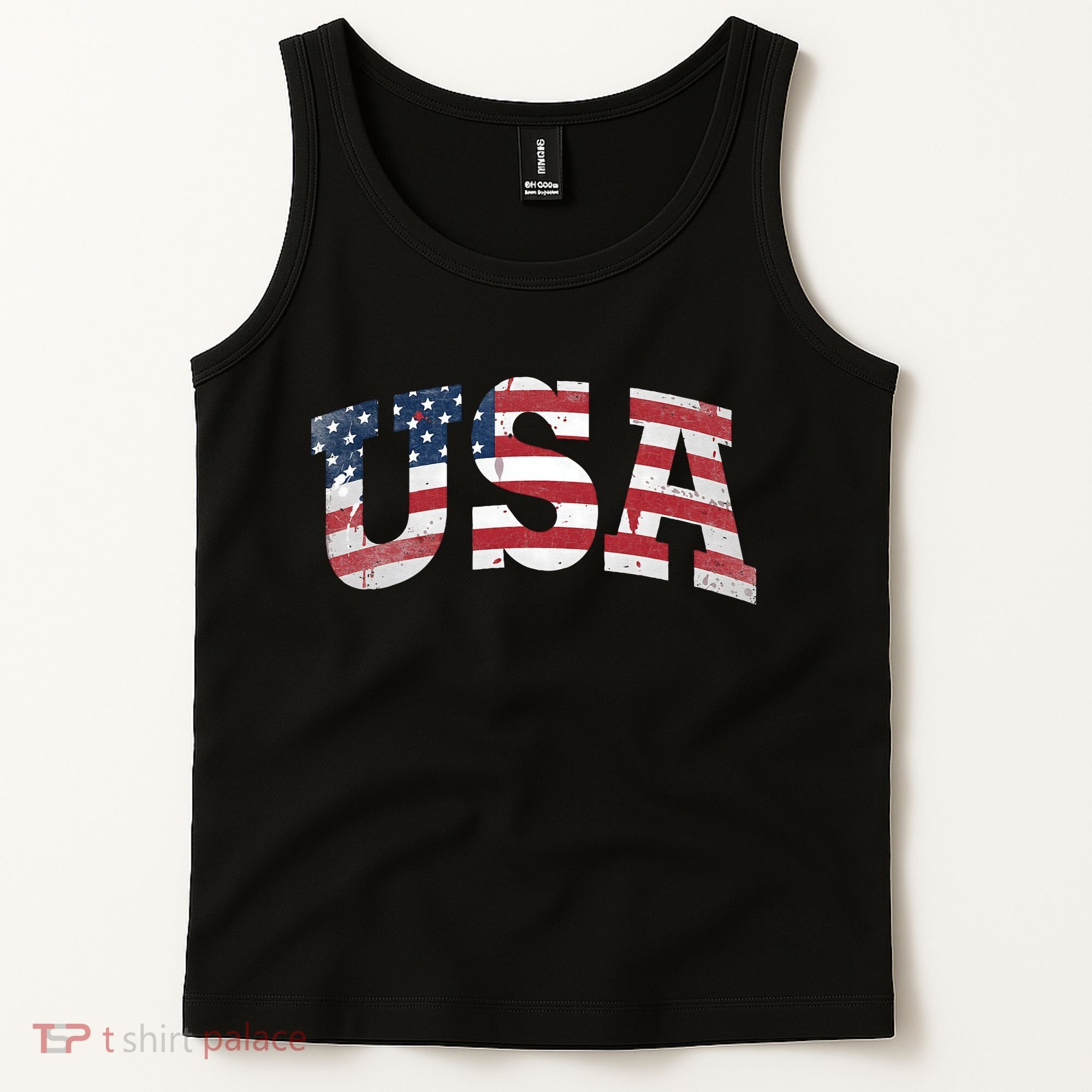 USA  Patriotic American Flag Distressed Tank Top