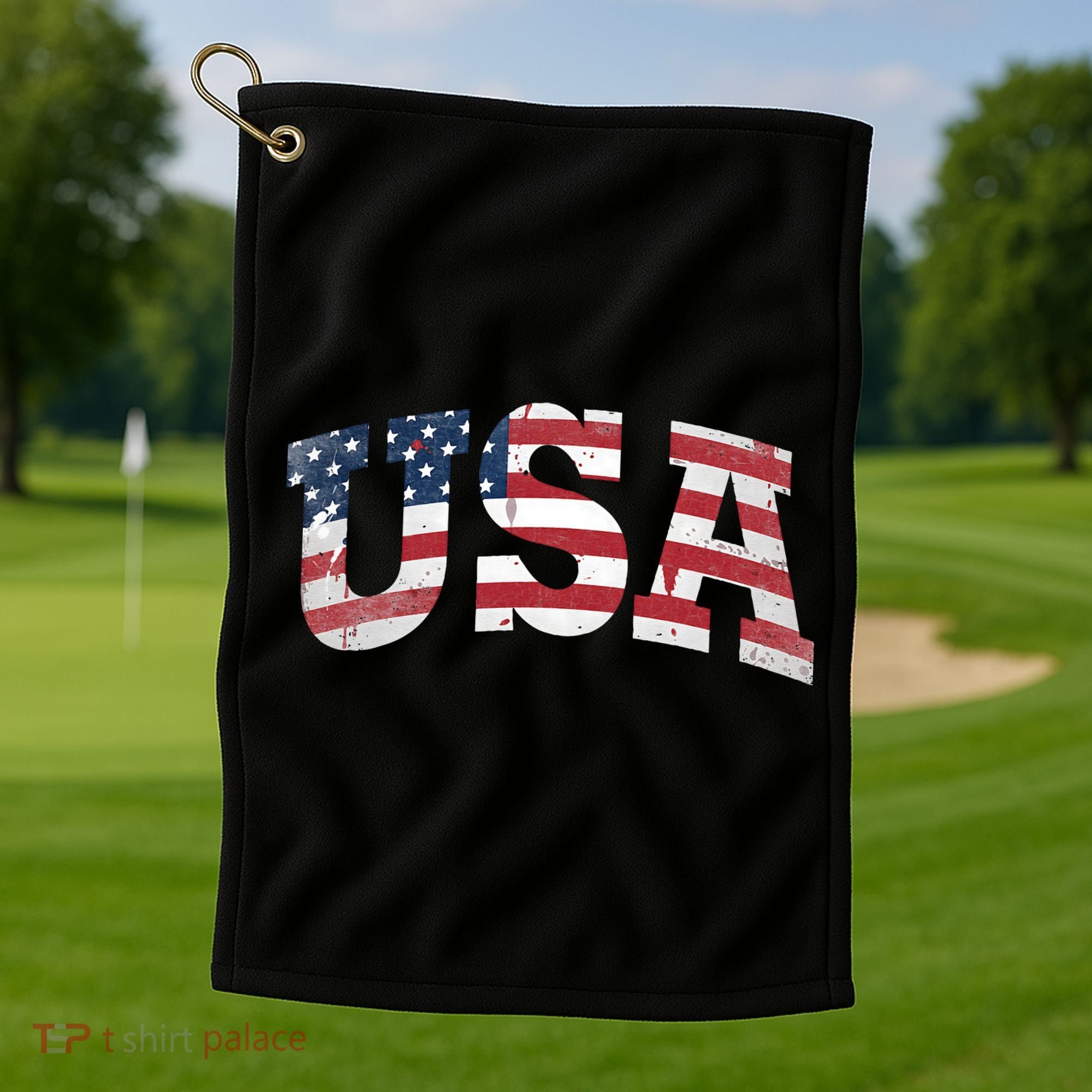 USA  Patriotic American Flag Distressed Golf Towel
