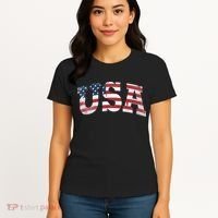 USA  Patriotic American Flag Distressed Women's T-Shirt thumb 4