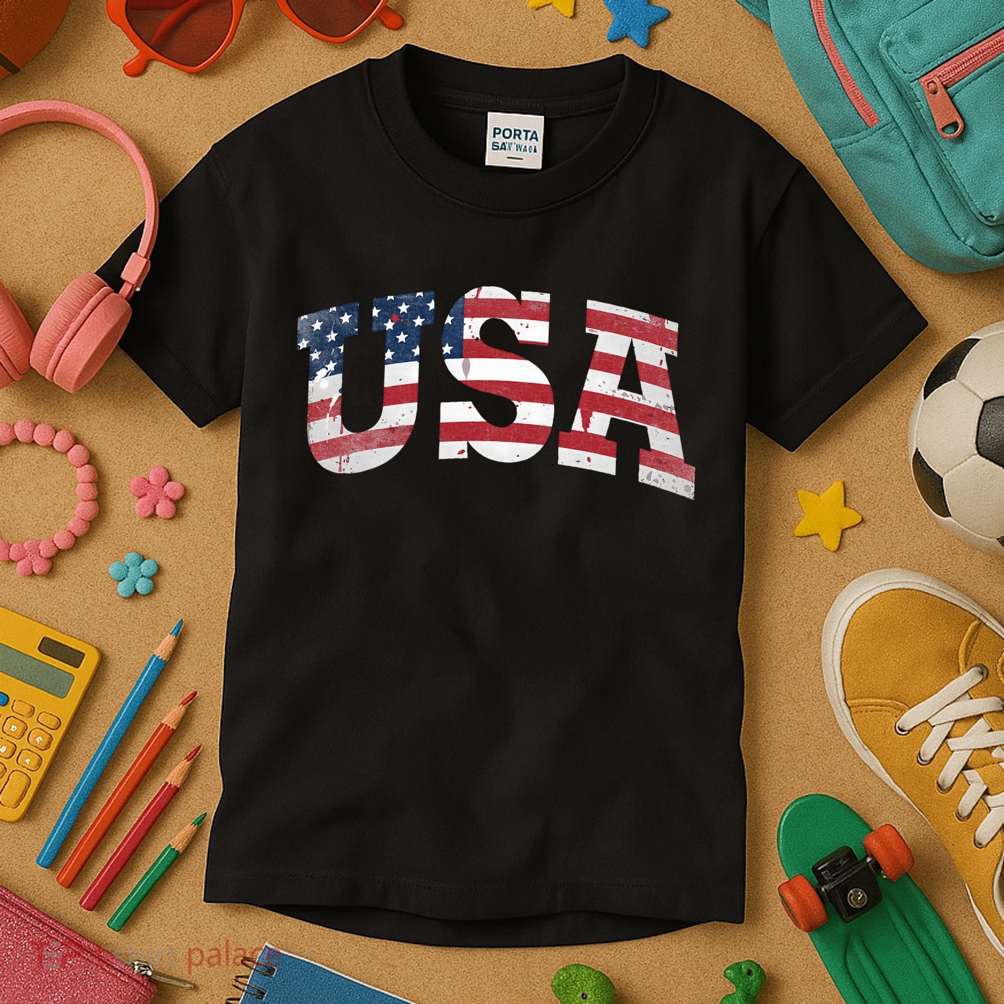 USA  Patriotic American Flag Distressed Kids T-Shirt