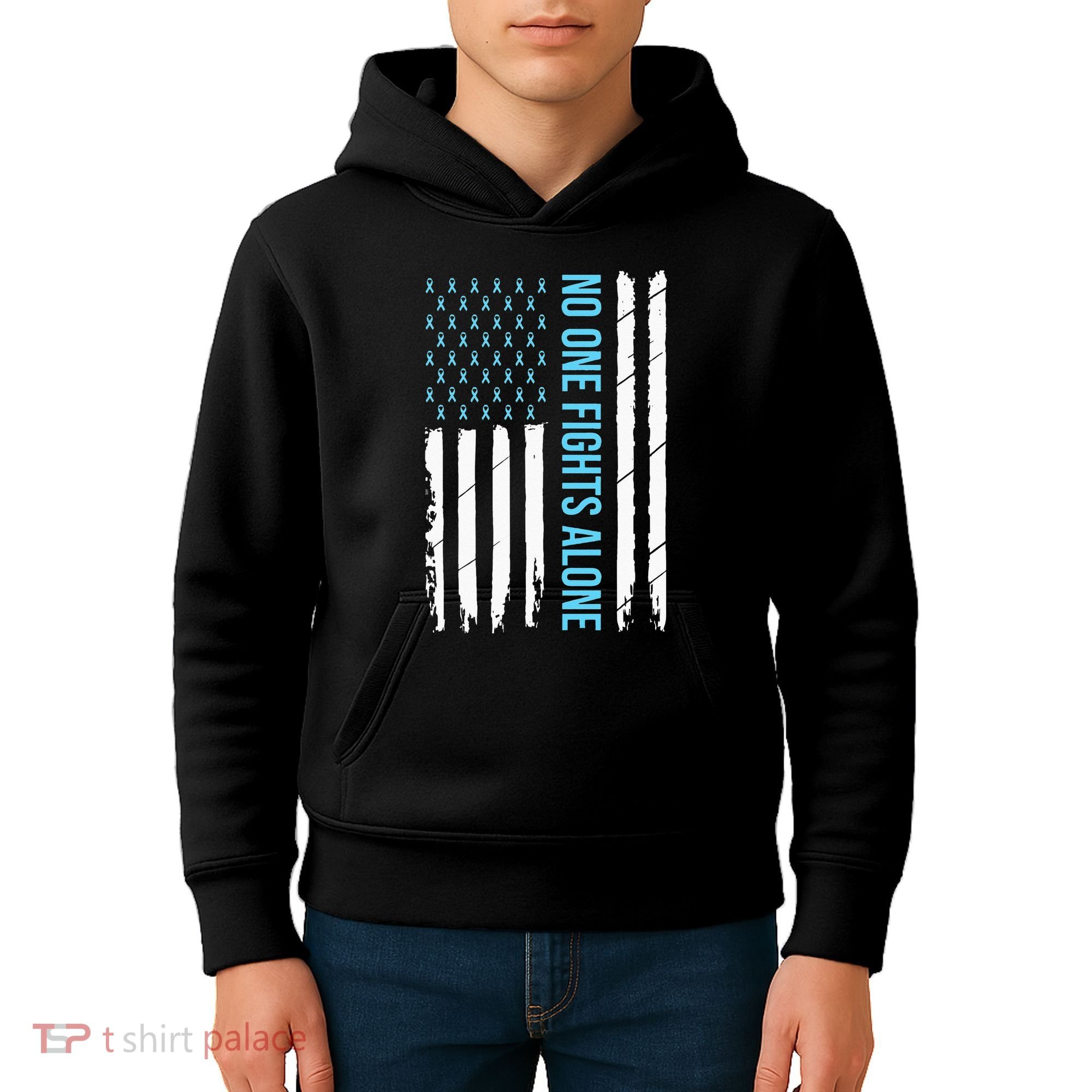 USA Prostate Cancer Awareness Light Blue Ribbon Survivor Kids Hoodie