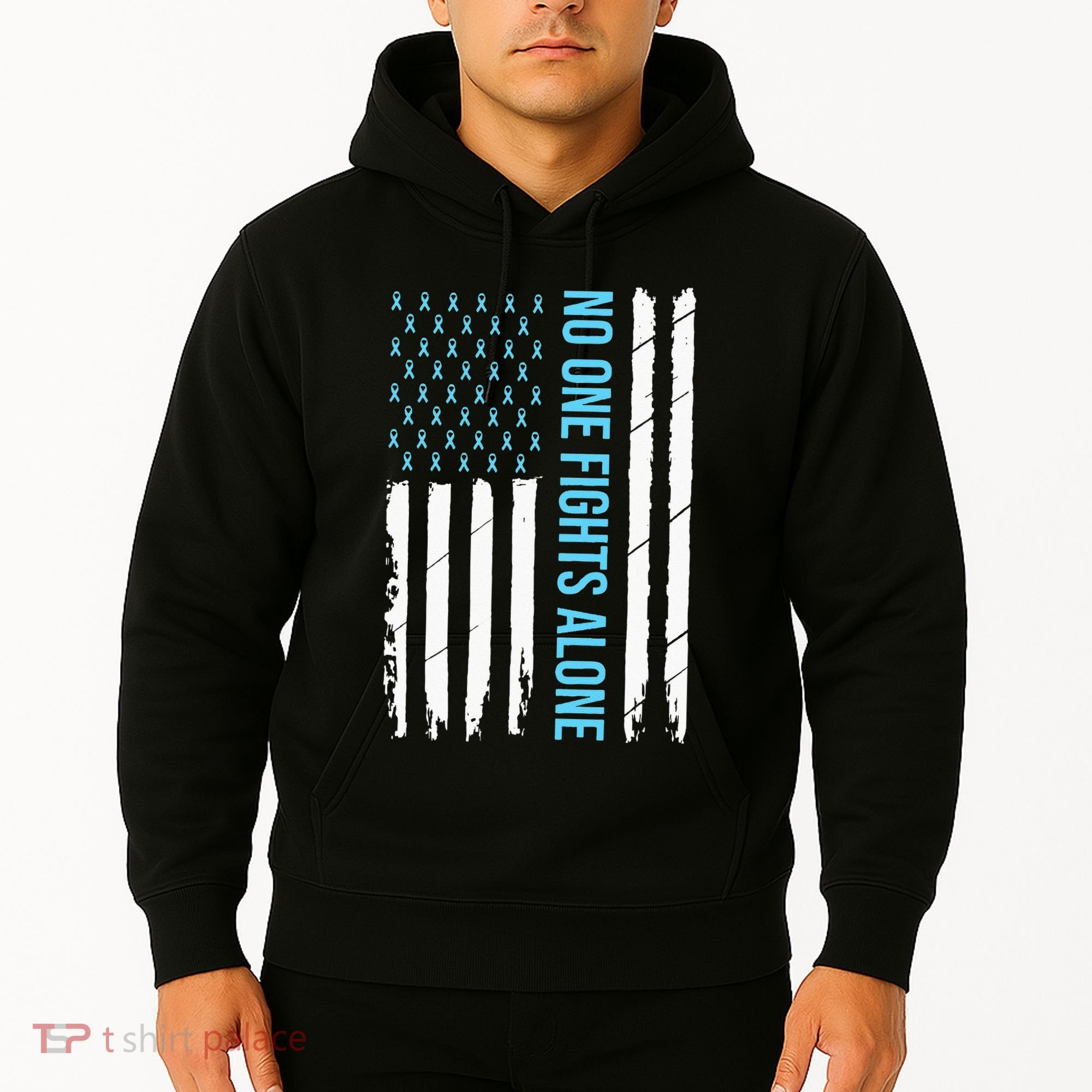 USA Prostate Cancer Awareness Light Blue Ribbon Survivor Hoodie