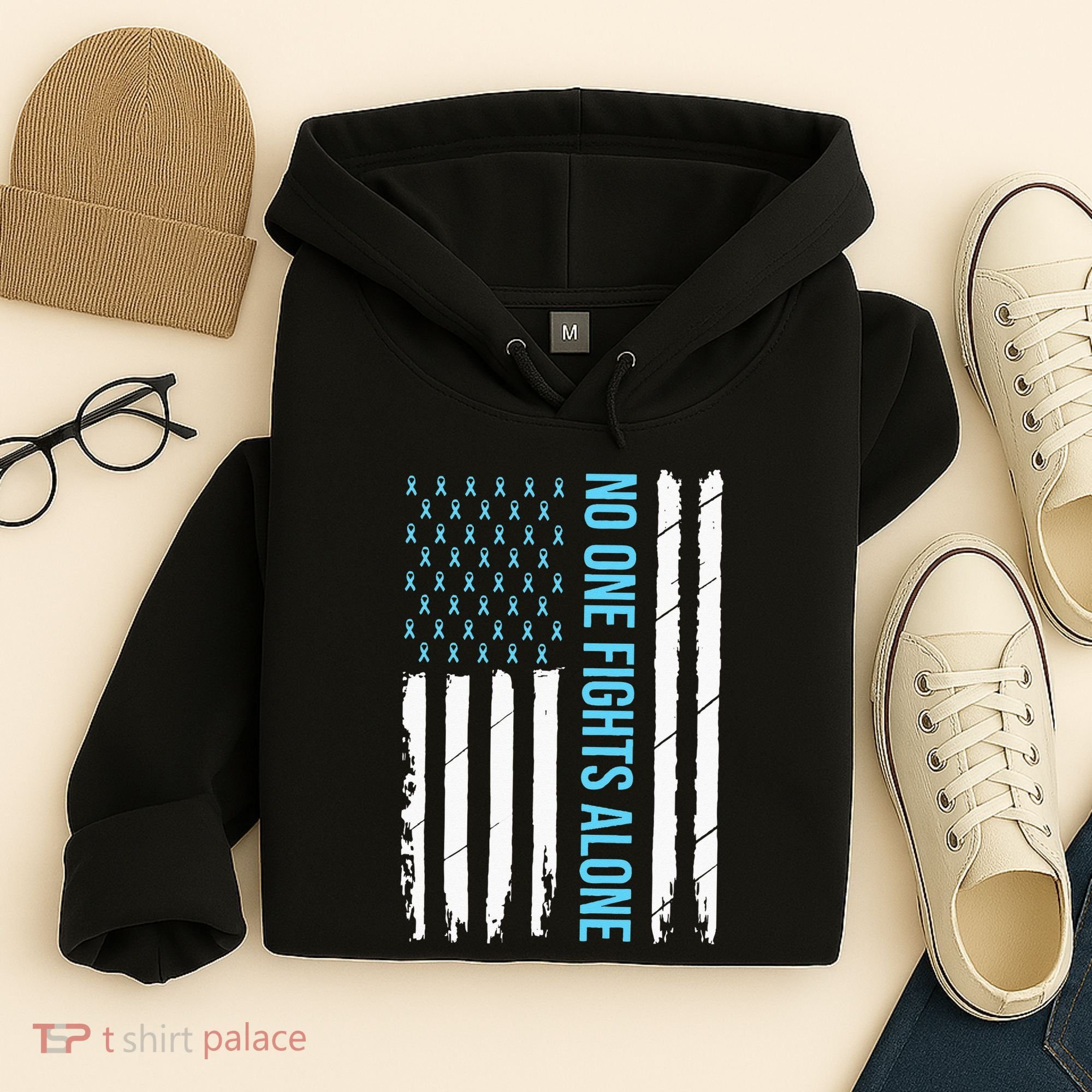 USA Prostate Cancer Awareness Light Blue Ribbon Survivor Hoodie