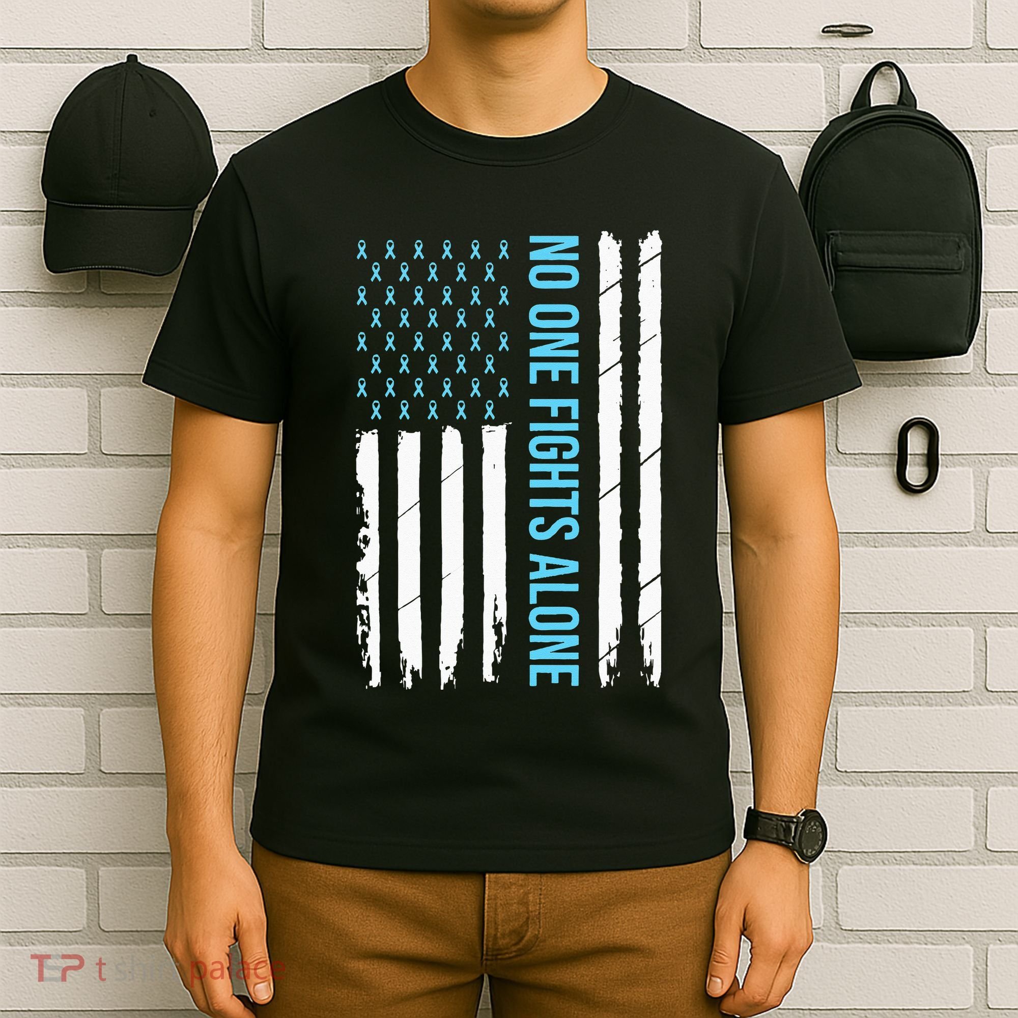 USA Prostate Cancer Awareness Light Blue Ribbon Survivor T-Shirt