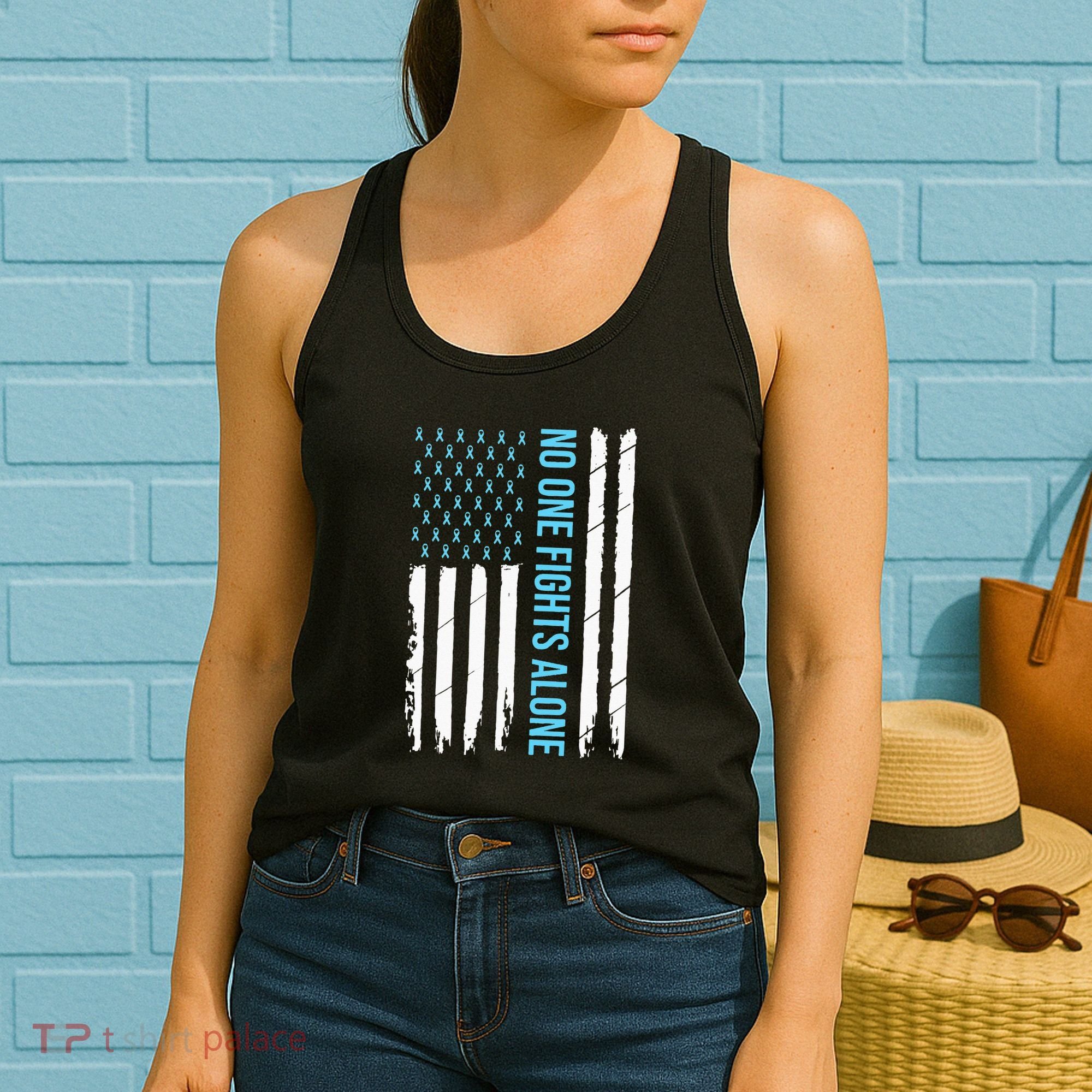 USA Prostate Cancer Awareness Light Blue Ribbon Survivor Women's Tank Top