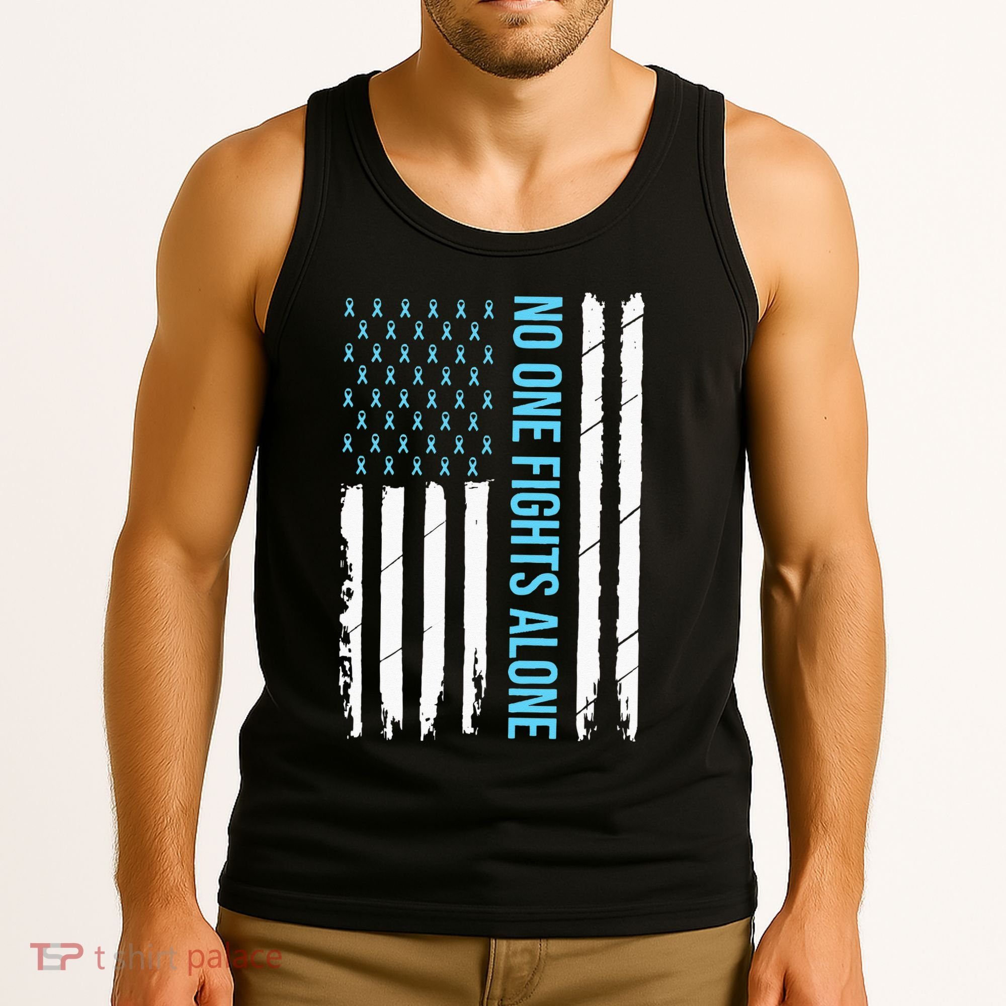 USA Prostate Cancer Awareness Light Blue Ribbon Survivor Tank Top