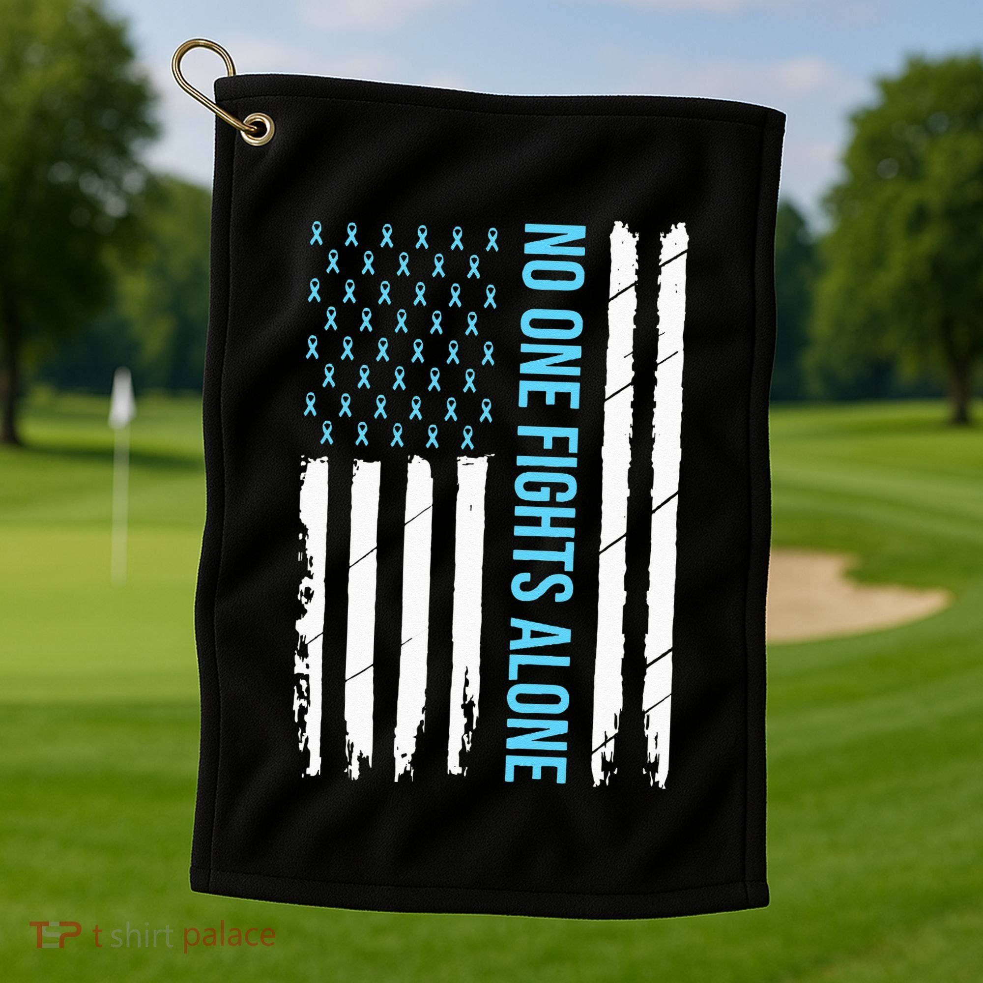 USA Prostate Cancer Awareness Light Blue Ribbon Survivor Golf Towel