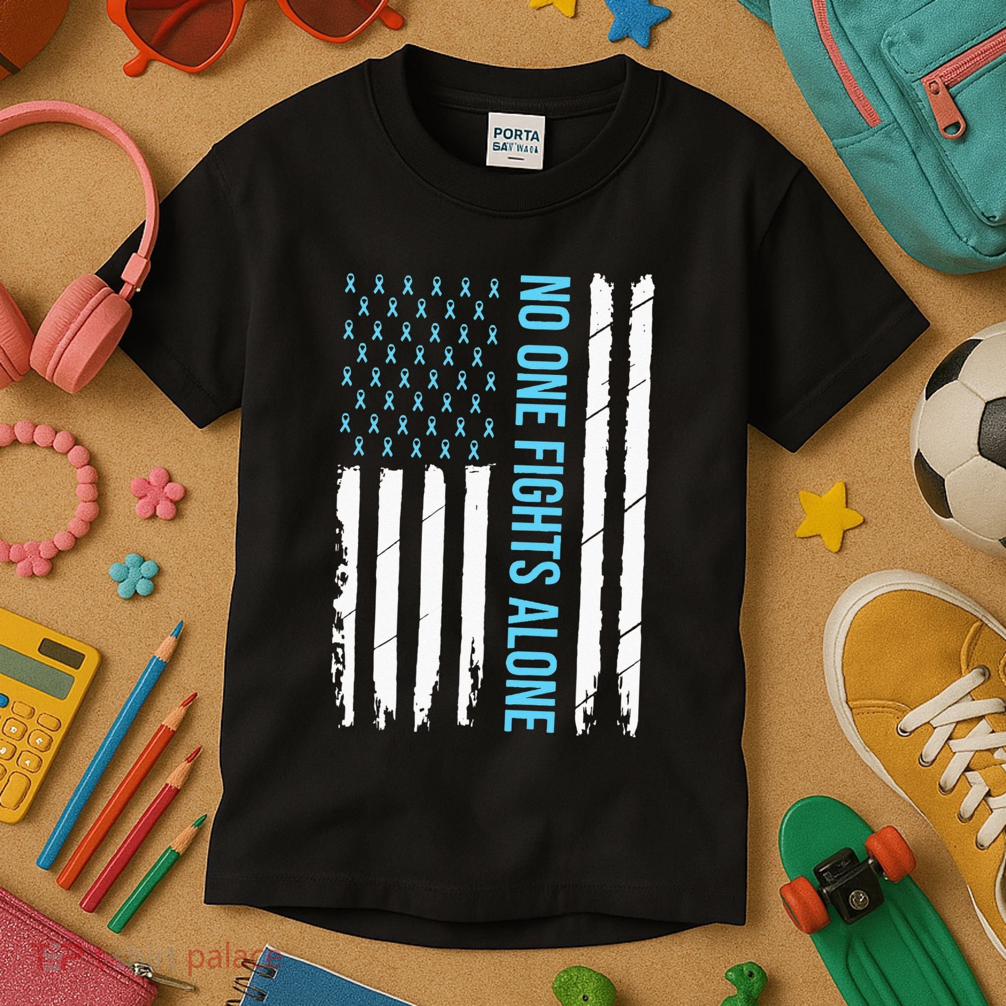 USA Prostate Cancer Awareness Light Blue Ribbon Survivor Kids T-Shirt