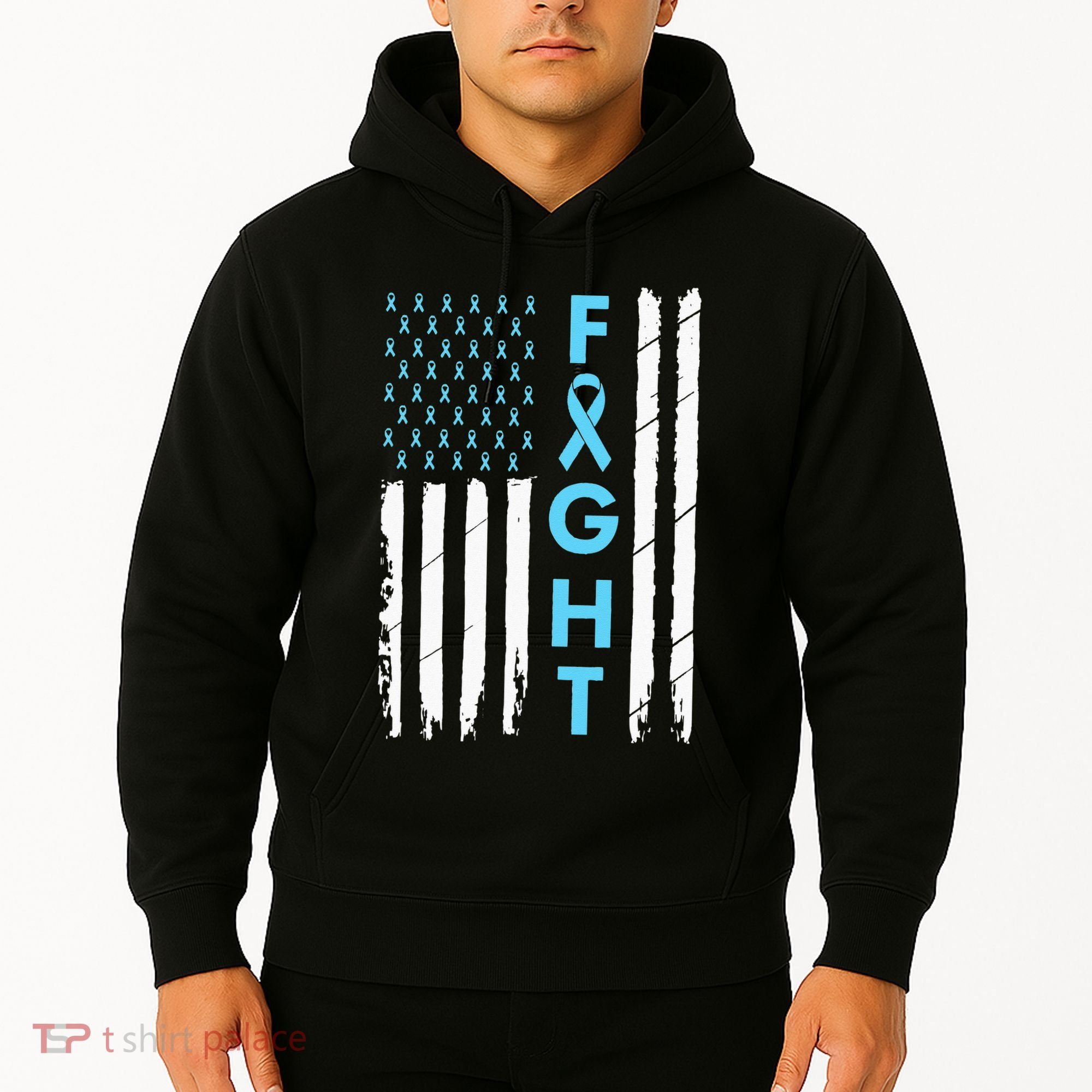 USA Prostate Cancer Awareness Light Blue Ribbon Survivor Hoodie