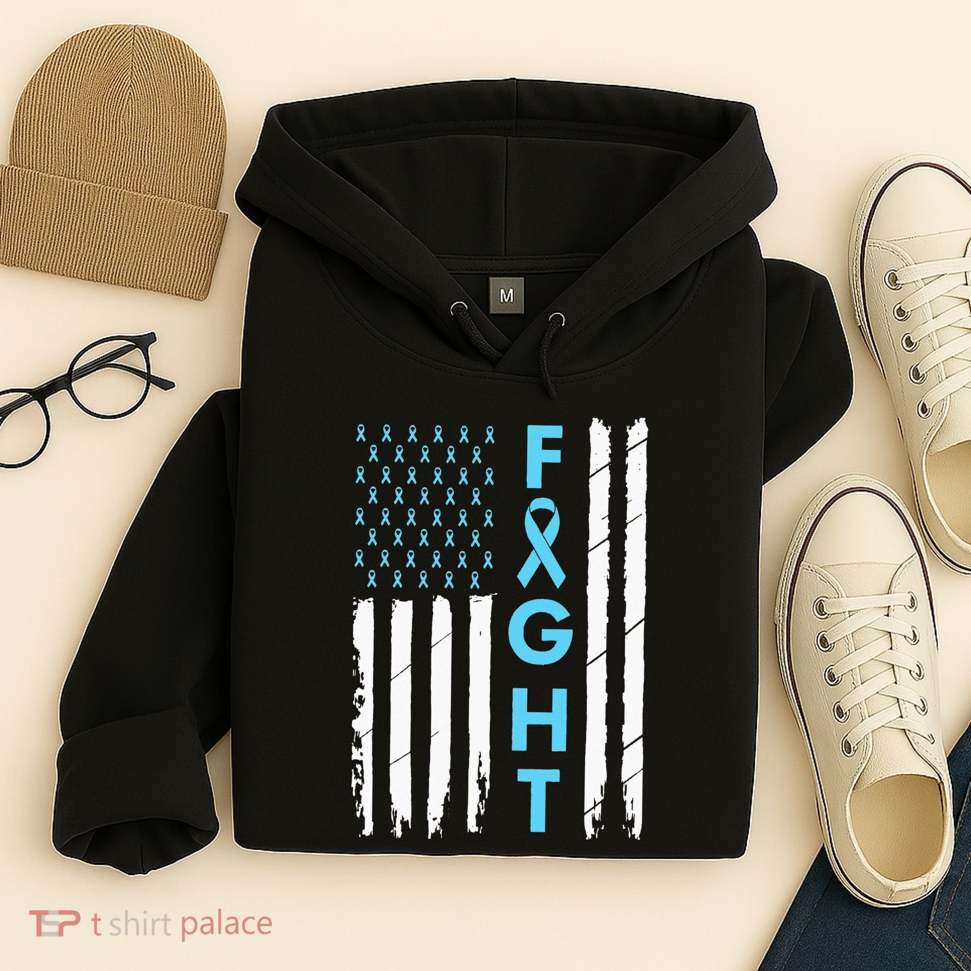 USA Prostate Cancer Awareness Light Blue Ribbon Survivor Hoodie