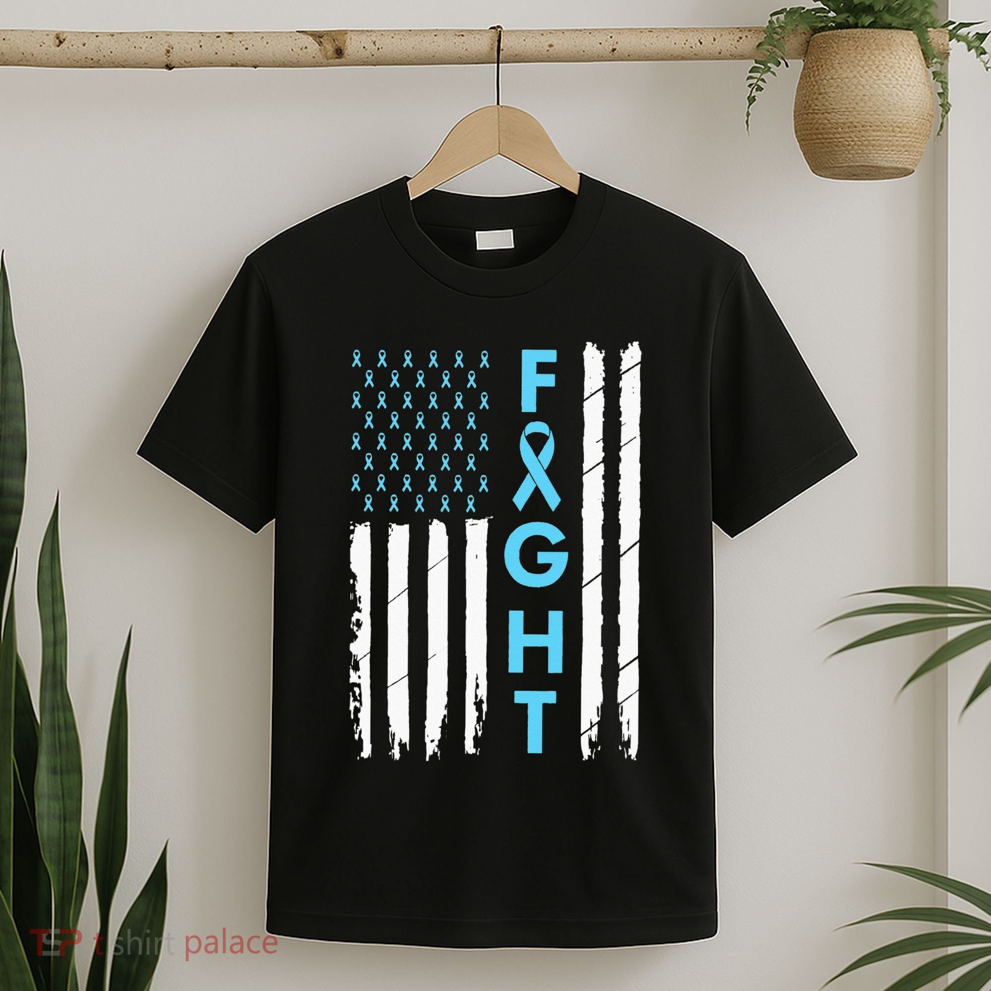 USA Prostate Cancer Awareness Light Blue Ribbon Survivor T-Shirt