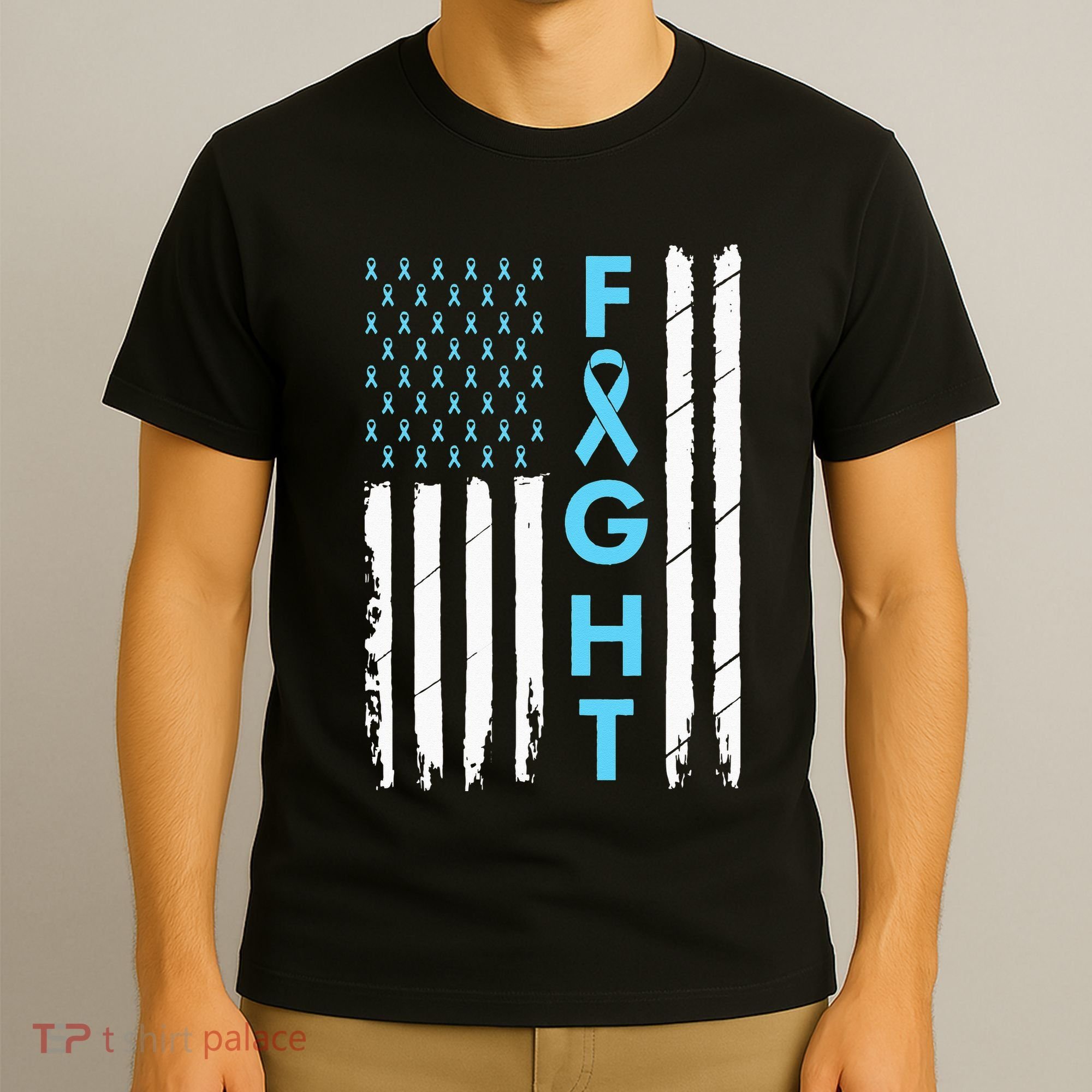 USA Prostate Cancer Awareness Light Blue Ribbon Survivor T-Shirt