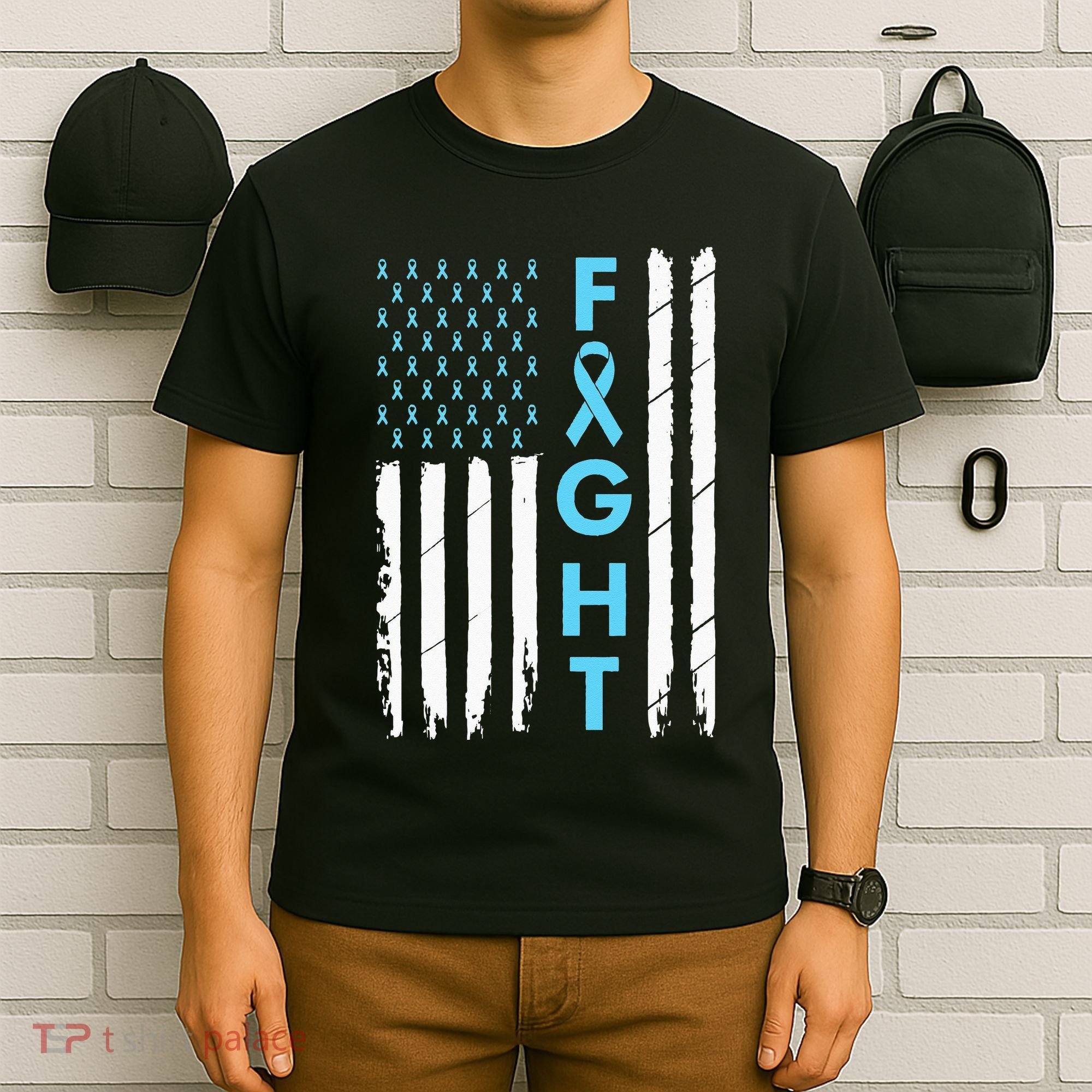 USA Prostate Cancer Awareness Light Blue Ribbon Survivor T-Shirt
