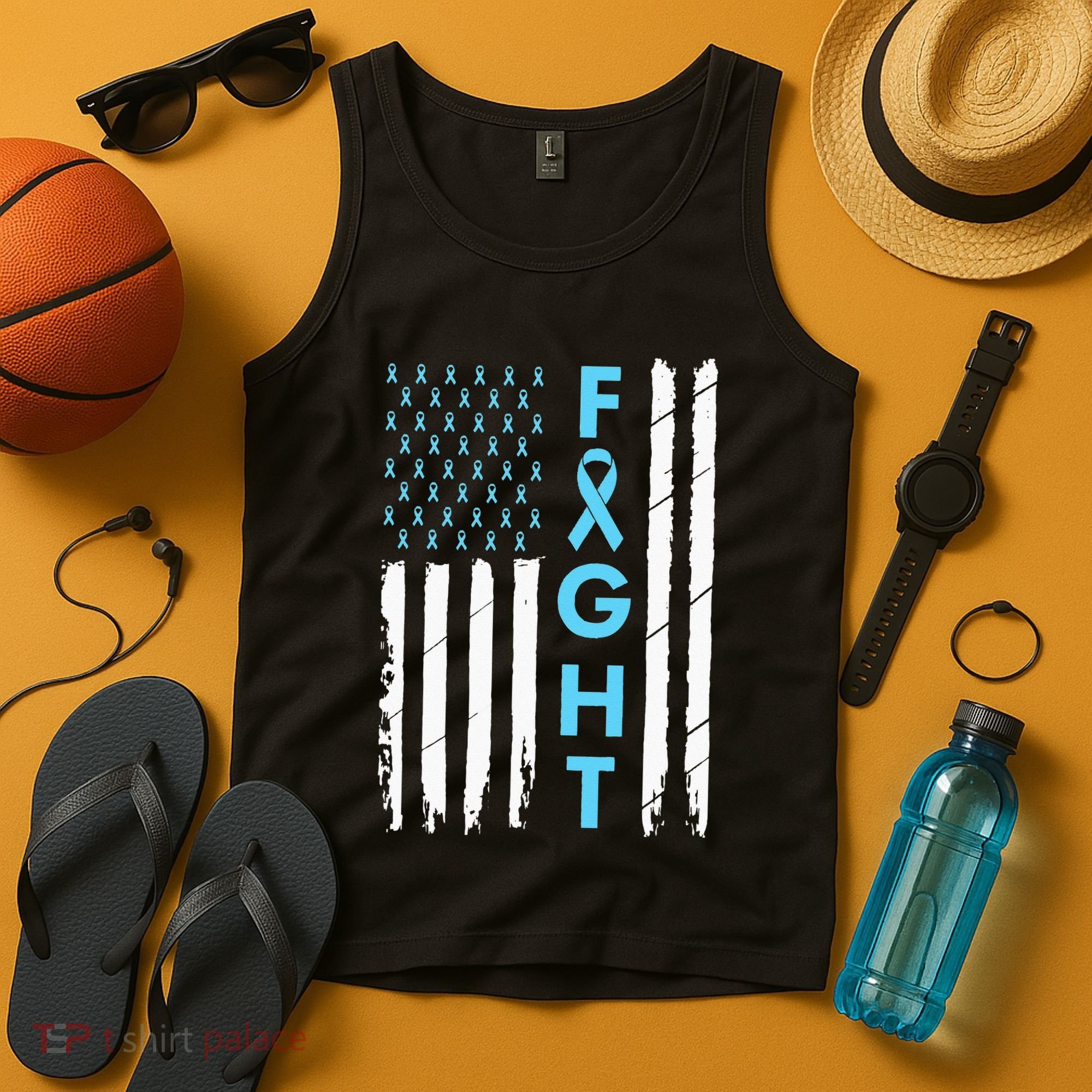 USA Prostate Cancer Awareness Light Blue Ribbon Survivor Tank Top