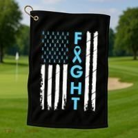 USA Prostate Cancer Awareness Light Blue Ribbon Survivor Golf Towel thumb 1