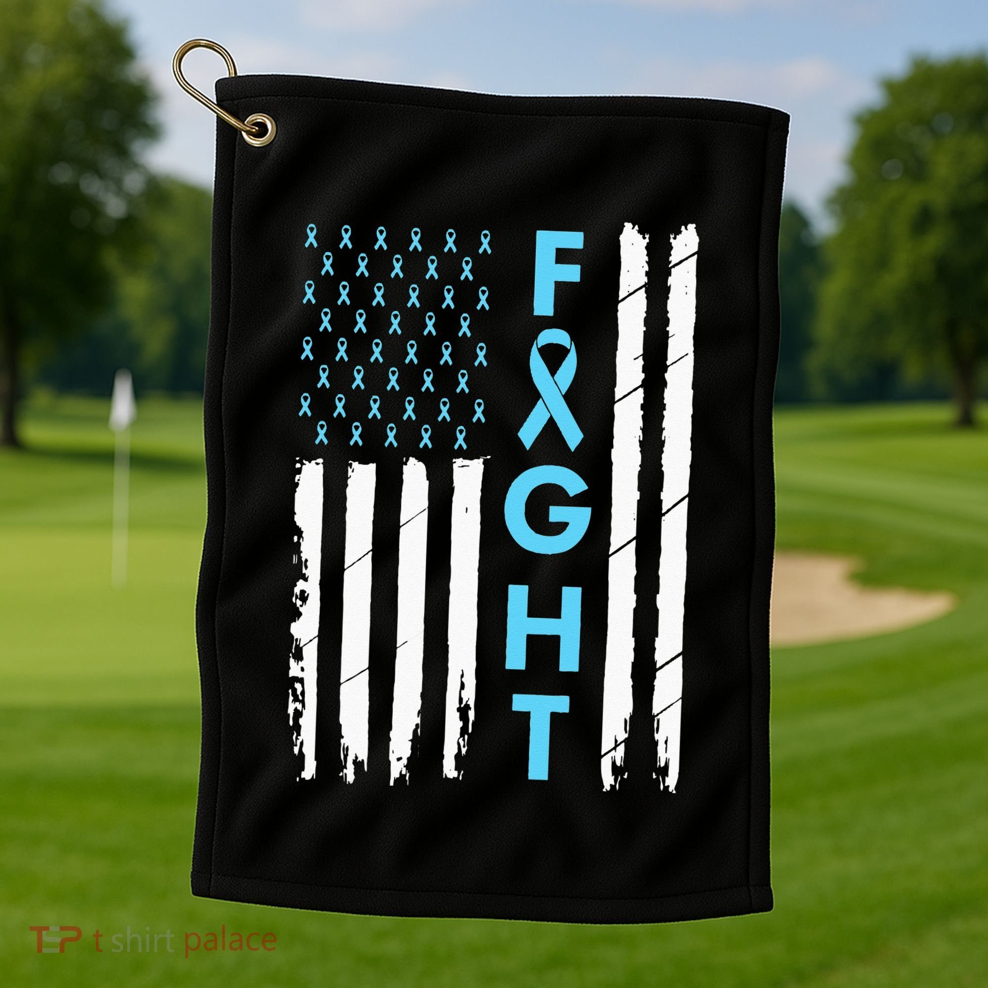 USA Prostate Cancer Awareness Light Blue Ribbon Survivor Golf Towel