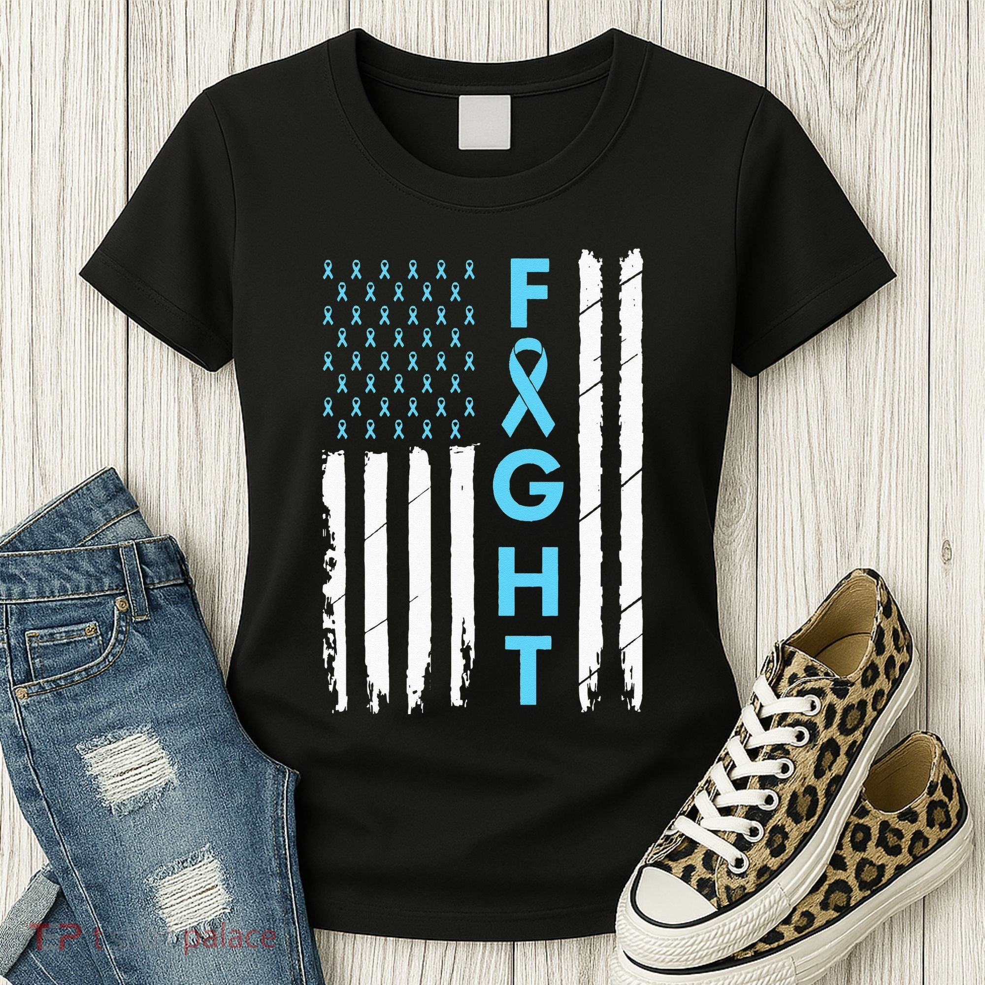USA Prostate Cancer Awareness Light Blue Ribbon Survivor Women's T-Shirt