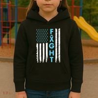 USA Prostate Cancer Awareness Light Blue Ribbon Survivor Kids Hoodie thumb 3