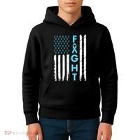 USA Prostate Cancer Awareness Light Blue Ribbon Survivor Kids Hoodie thumb 4