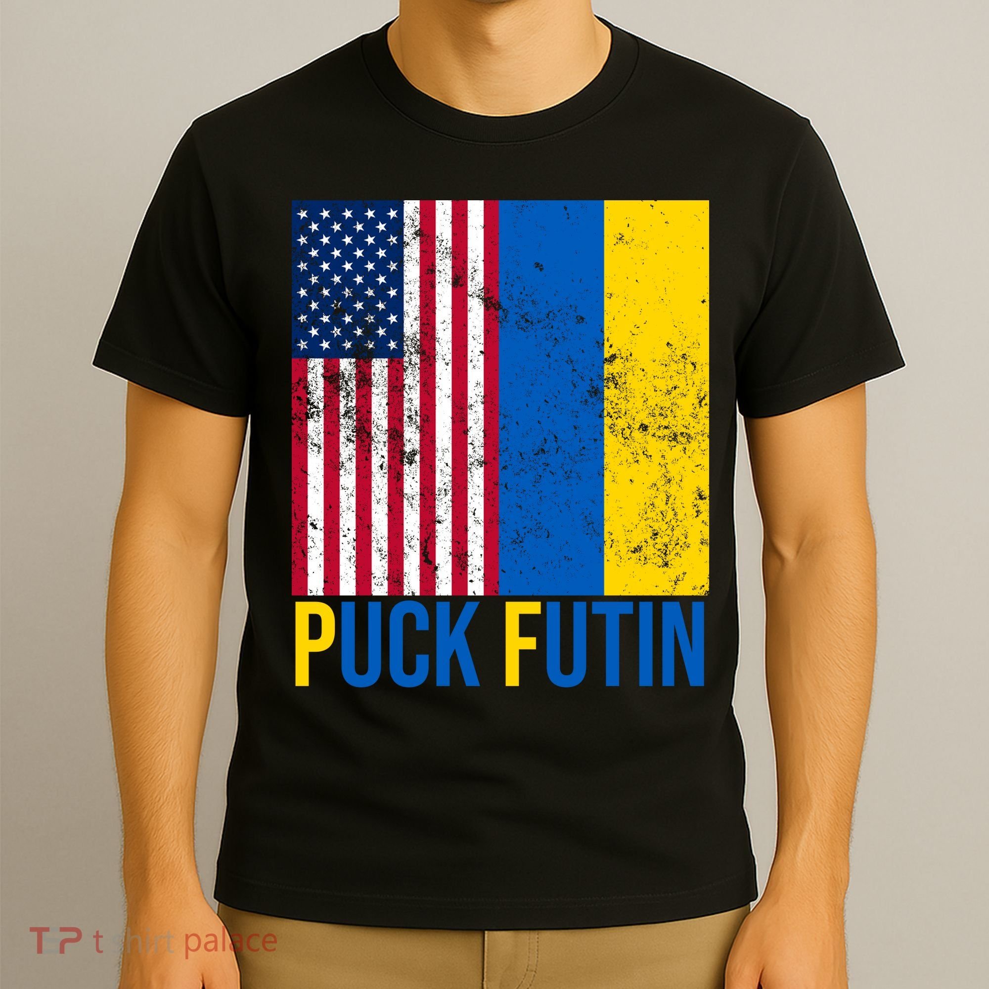 Ukraine Puck Futin USA Flag T-Shirt