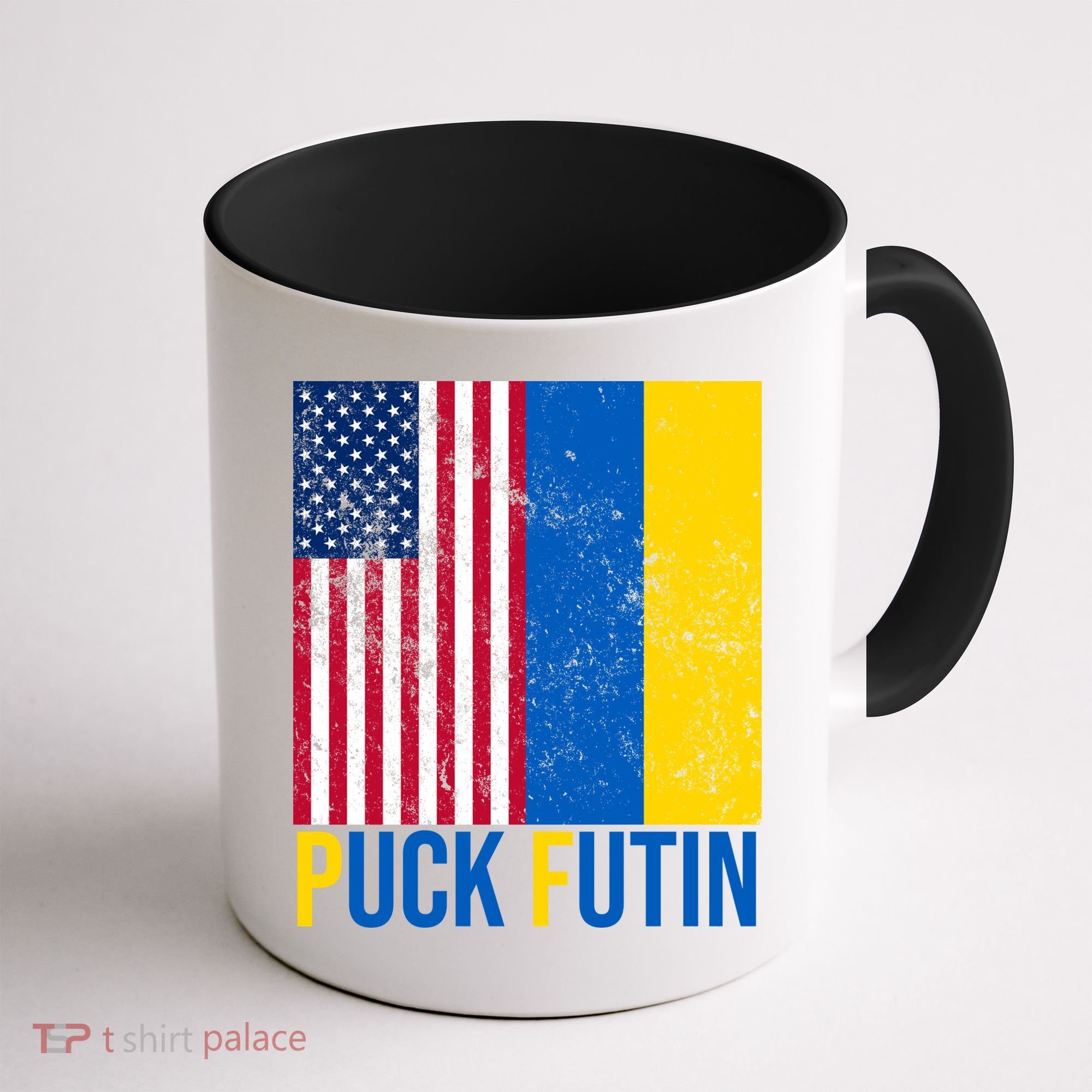 Ukraine Puck Futin USA Flag Coffee Mug